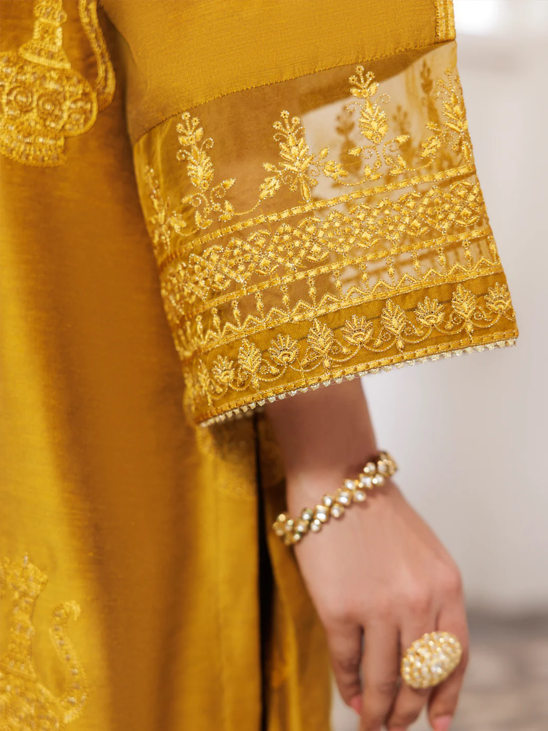 MUSTARD POLY JACQUARD 3PC STITCHED | AWP-3PS-680/S AM-2941A - Image 3
