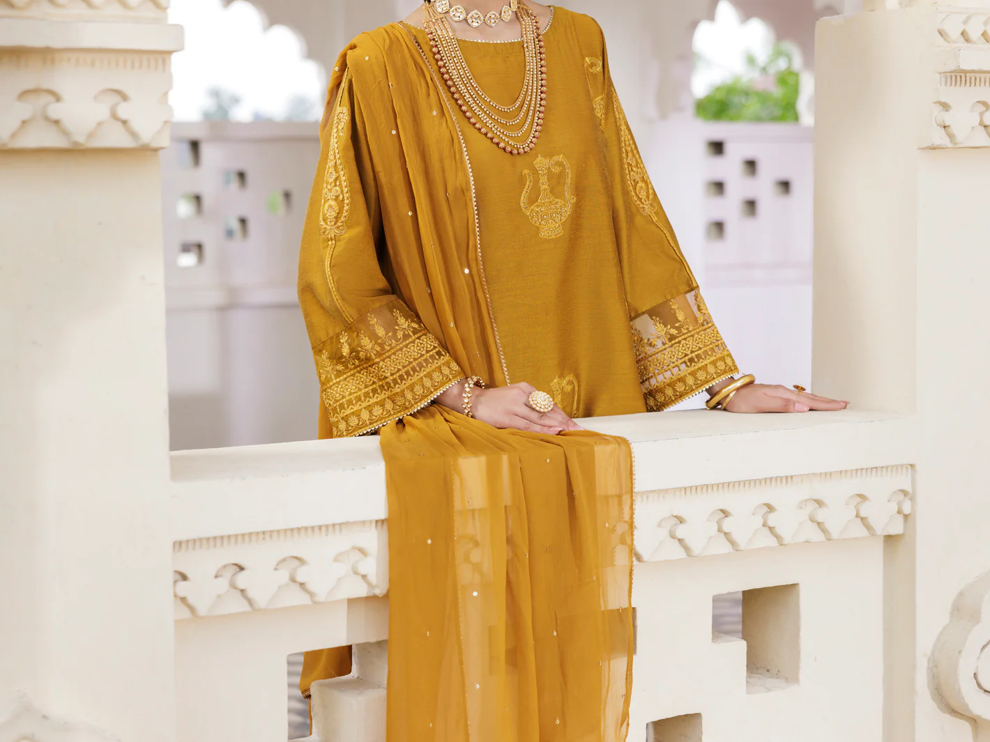 MUSTARD POLY JACQUARD 3PC STITCHED | AWP-3PS-680/S AM-2941A - Image 4