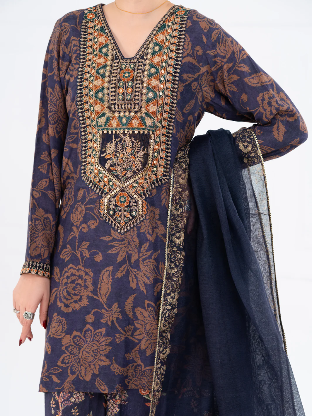NAVY BLUE MAPLE SILK 3PC STITCHED | AWP-3PS-755/S FB-755A - Image 2