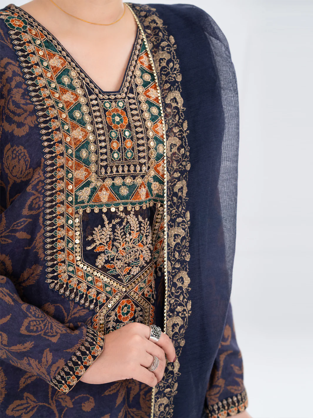 NAVY BLUE MAPLE SILK 3PC STITCHED | AWP-3PS-755/S FB-755A - Image 5