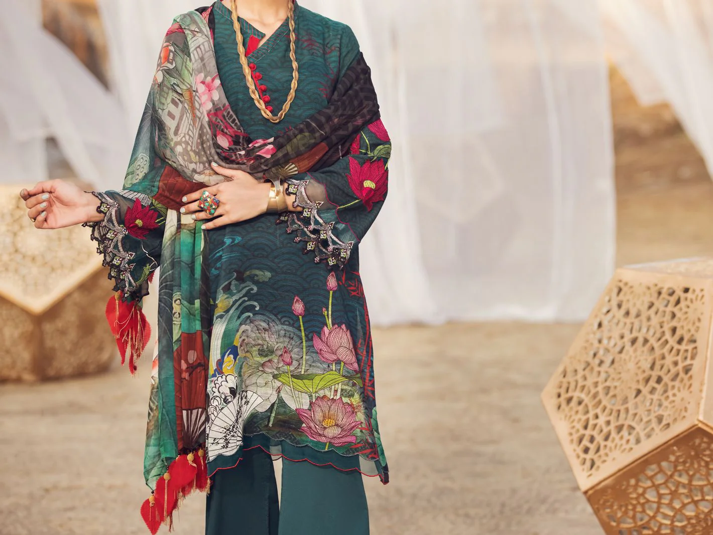 TEAL KHADDAR 3PC STITCHED | AWP-3PS-US-341/S FB-341A - Image 3