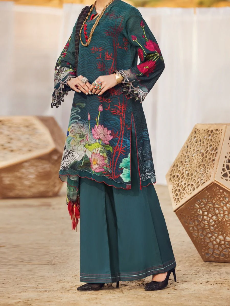 TEAL KHADDAR 3PC STITCHED | AWP-3PS-US-341/S FB-341A - Image 4