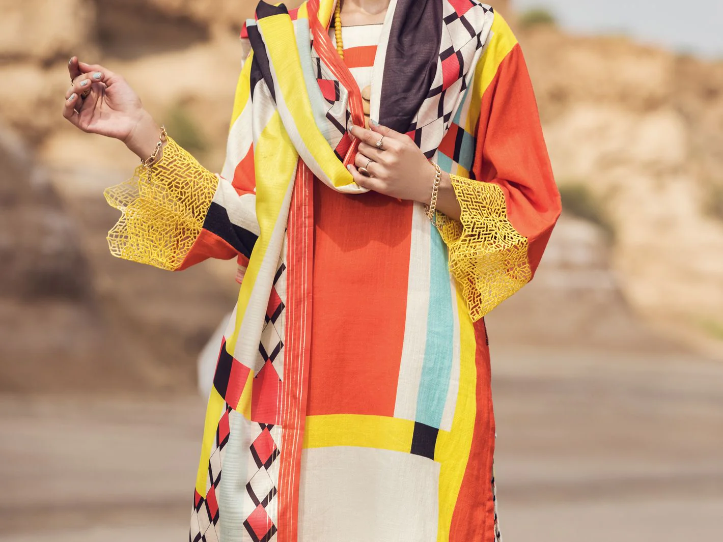 ORANGE COTTON 3PC UNSTITCHED | AWP-3PS-US-352 FB-354A - Image 2