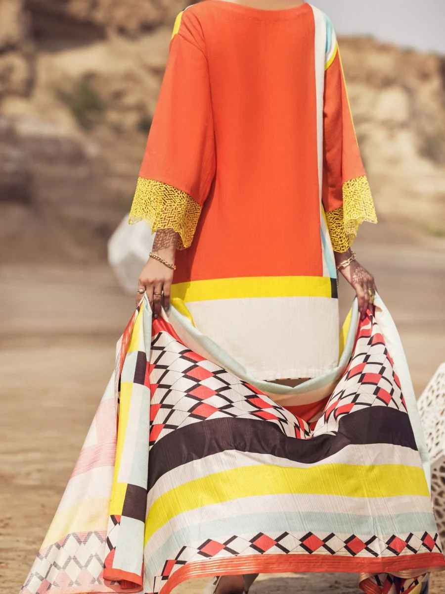 ORANGE COTTON 3PC UNSTITCHED | AWP-3PS-US-352 FB-354A - Image 4
