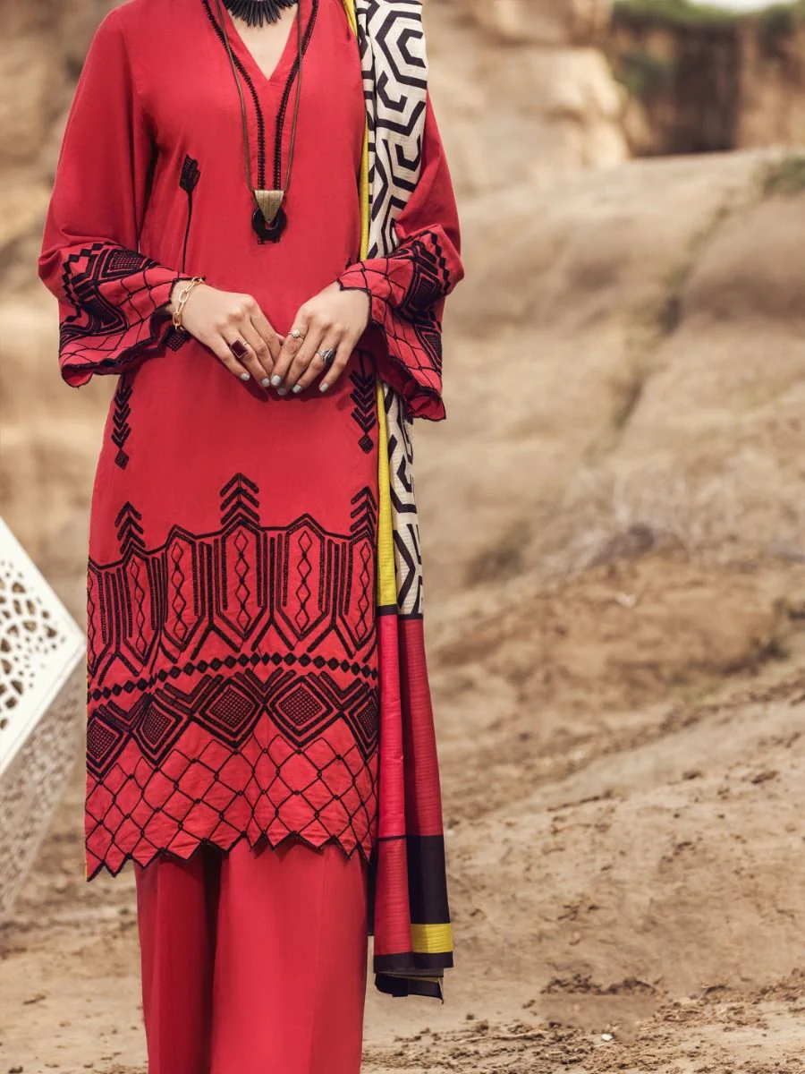 RED KARANDI 3PC UNSTITCHED | AWP-3PS-US-355 AM-1916C - Image 2