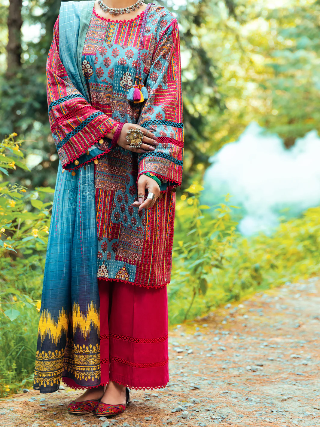FUCHSIA CAMBRIC 3PC UNSTITCHED | AWP-3PS-US-548 FB-1640A