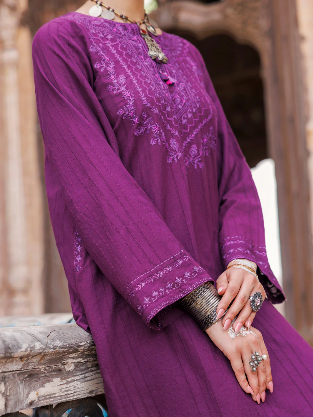 PURPLE STRIPED DOBBY KURTI | AWP-LK-704/AM-3047A - Image 3