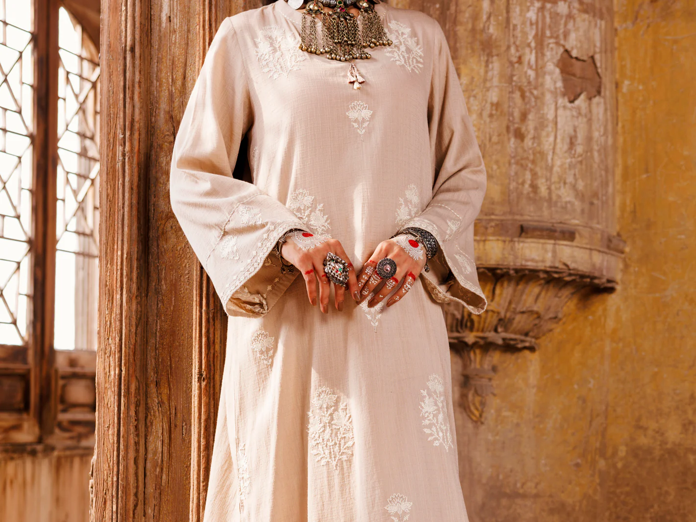 BEIGE COTTON DOBBY KURTI | AWP-LK-706/FB-706A - Image 3