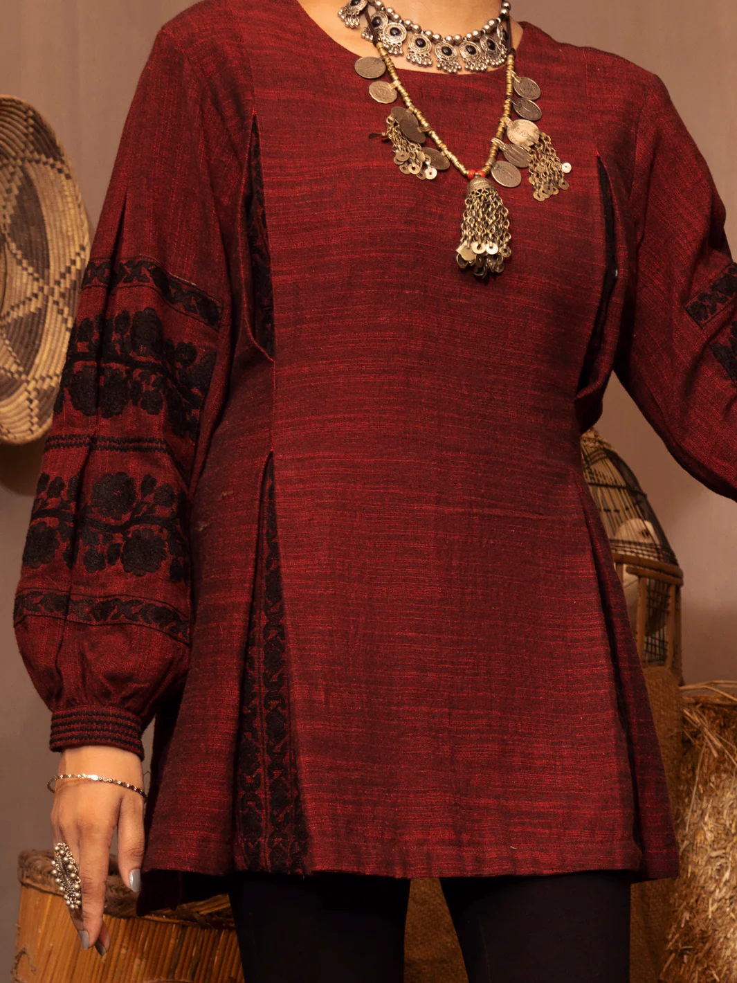MAROON YARN DYED KURTI | AWP-LK-US-482/AM-2644D - Image 3