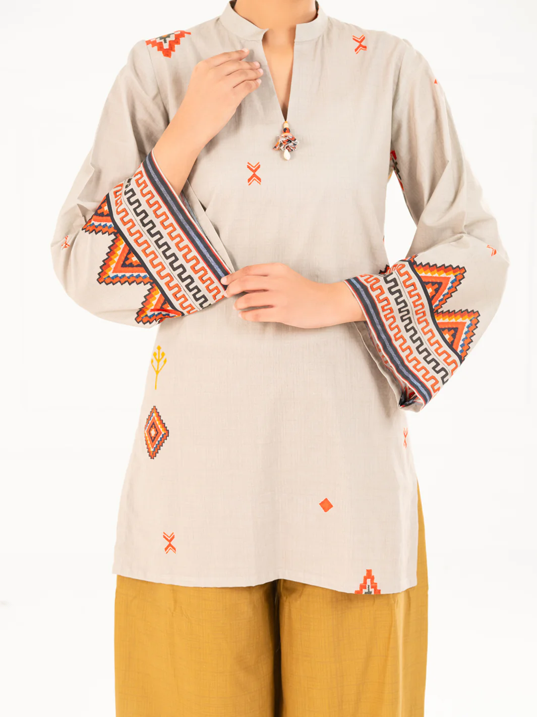 BEIGE CAMBRIC KURTI | AWP-SLK-848/FB-848A - Image 2
