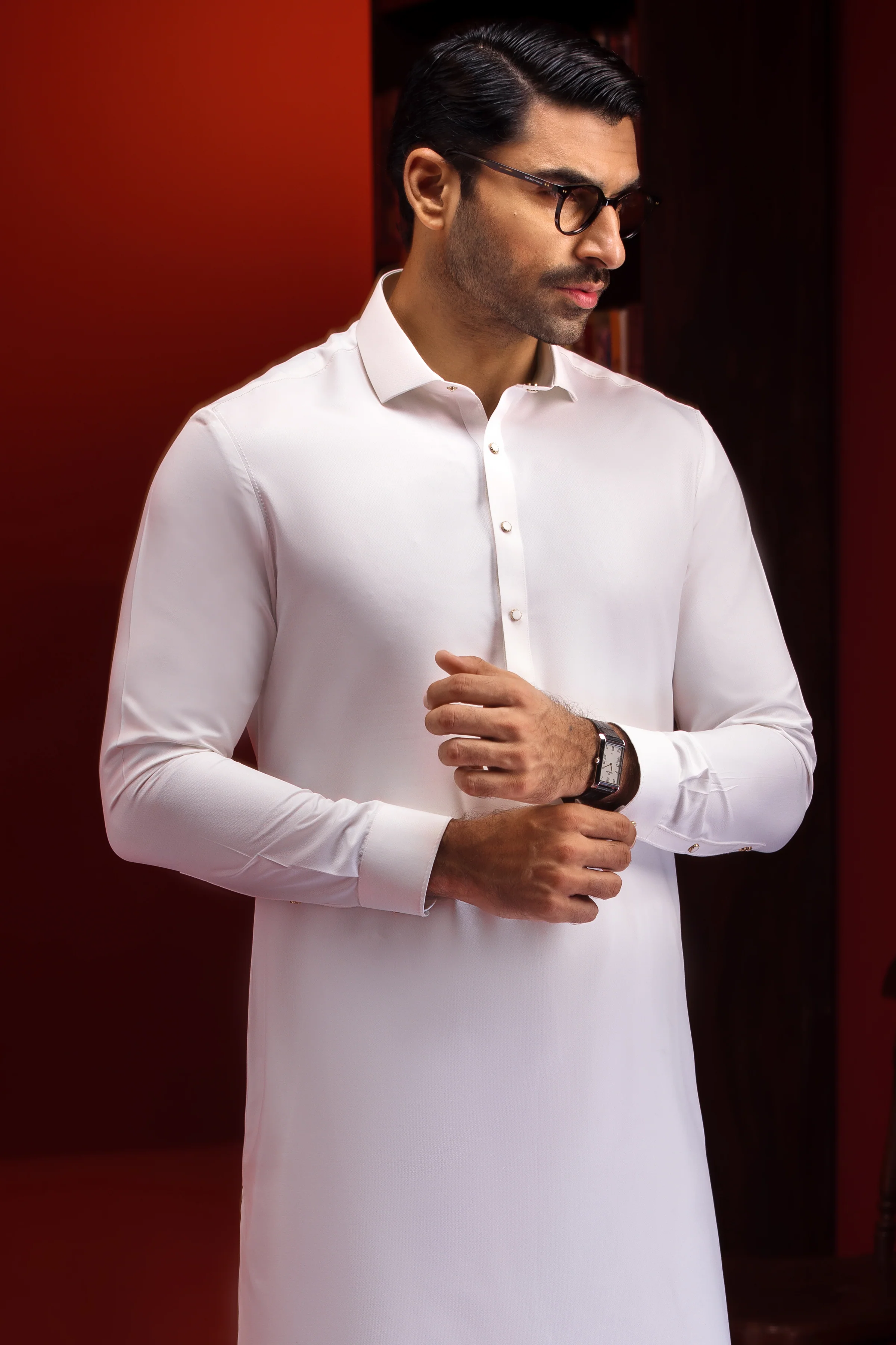 WHITE BLENDED KAMEEZ SHALWAR | CCMKS-39426-A2-MILTON - Image 2