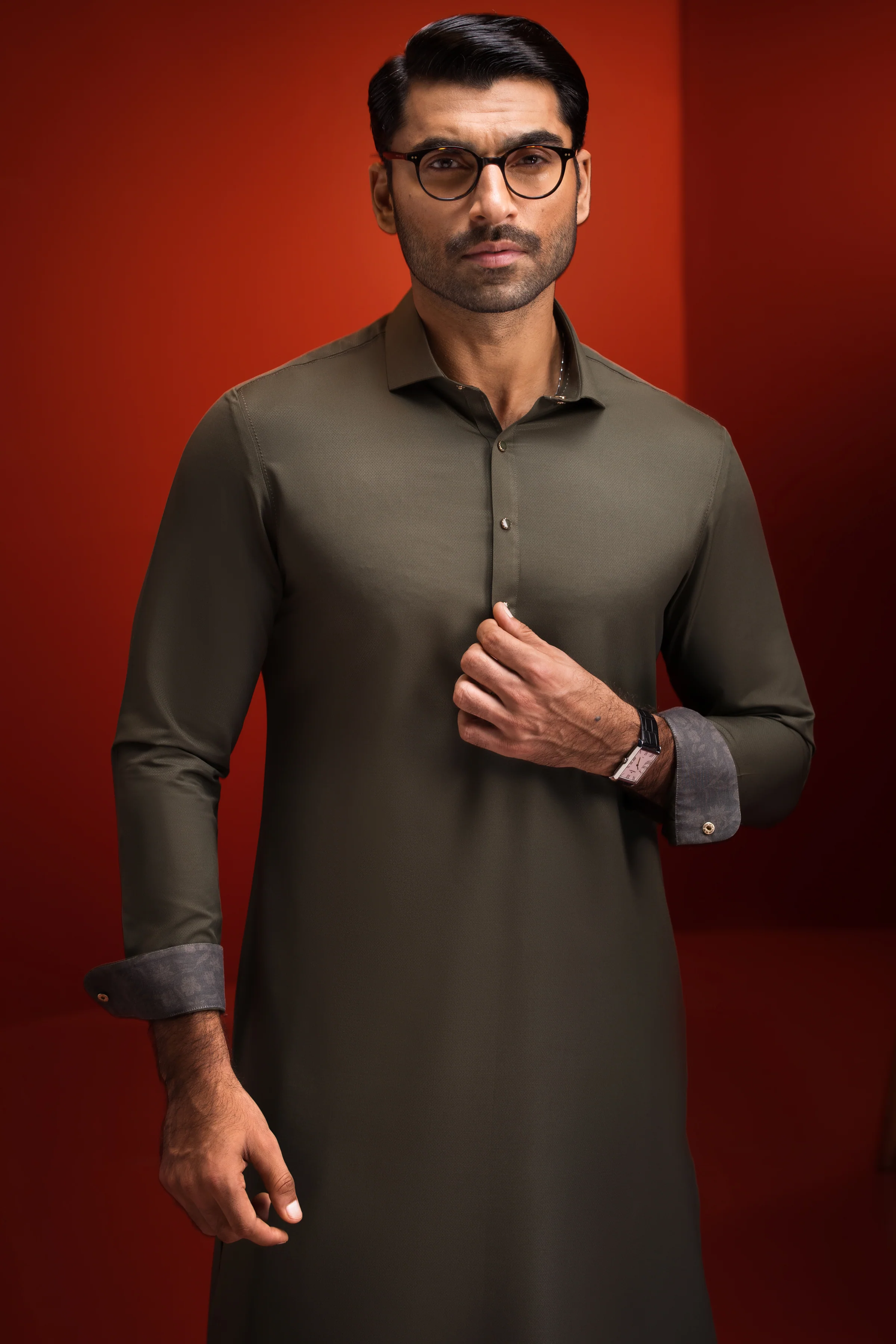 OLIVE BLENDED KAMEEZ SHALWAR | CCMKS-39426-B2-MILTON - Image 3