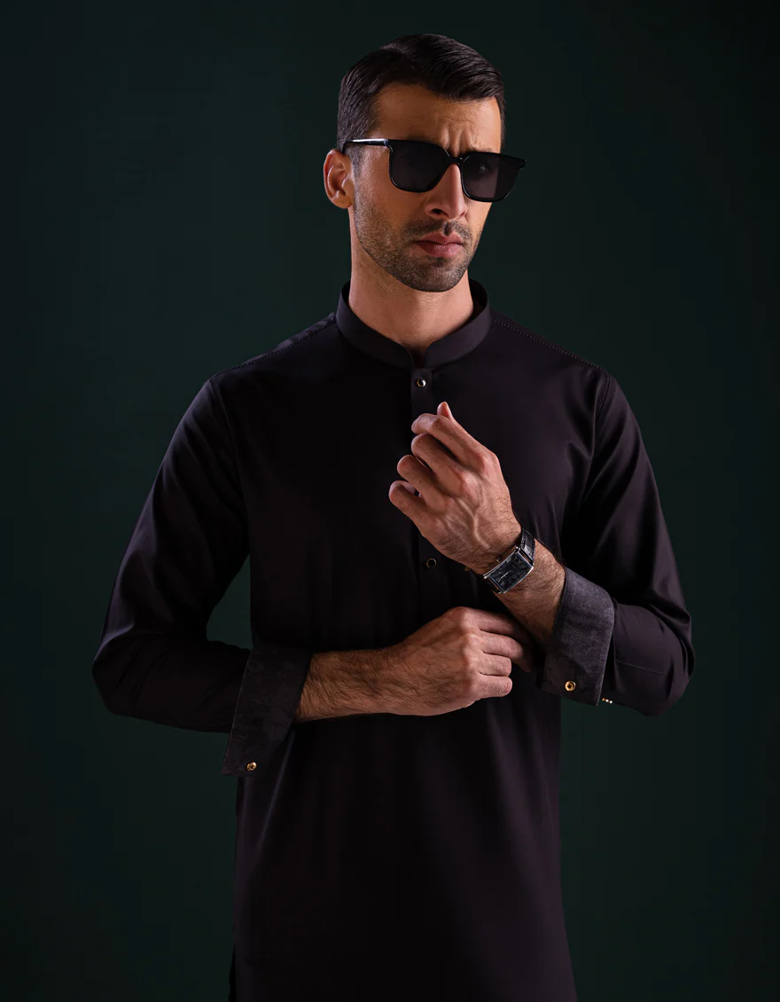 BLACK COTTON KAMEEZ SHALWAR | CCMKS-39433-D4-MIAMI - Image 2