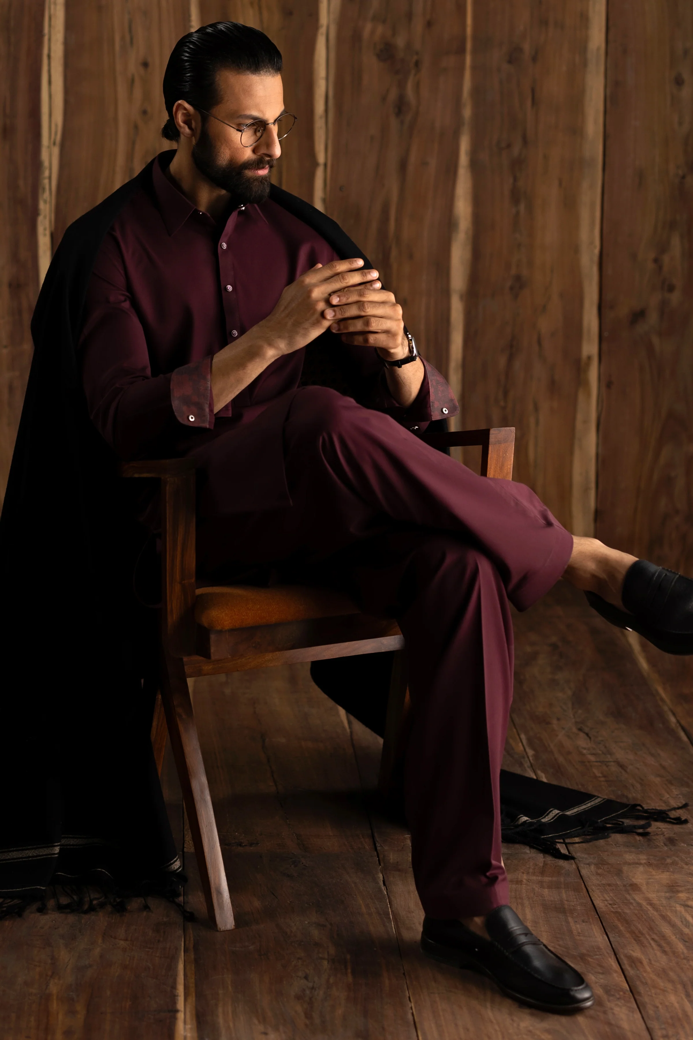 MAROON BLENDED KAMEEZ SHALWAR | CCMKS-A-39651-C6 - Image 3