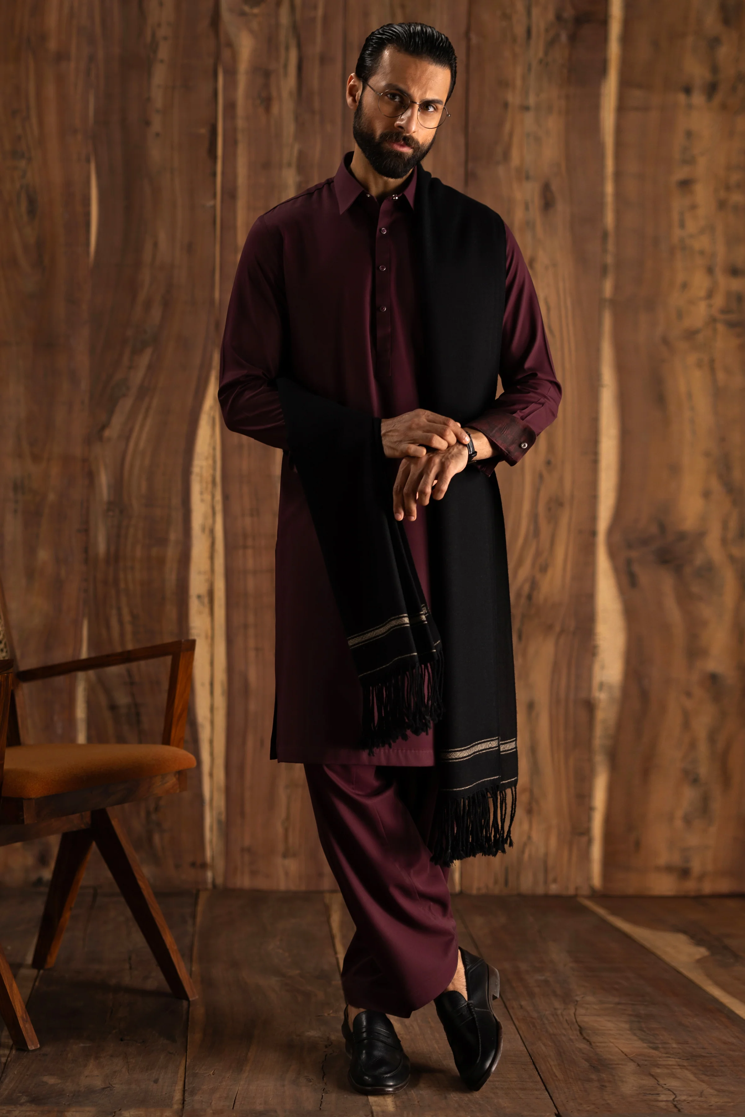 MAROON BLENDED KAMEEZ SHALWAR | CCMKS-A-39651-C6 - Image 4