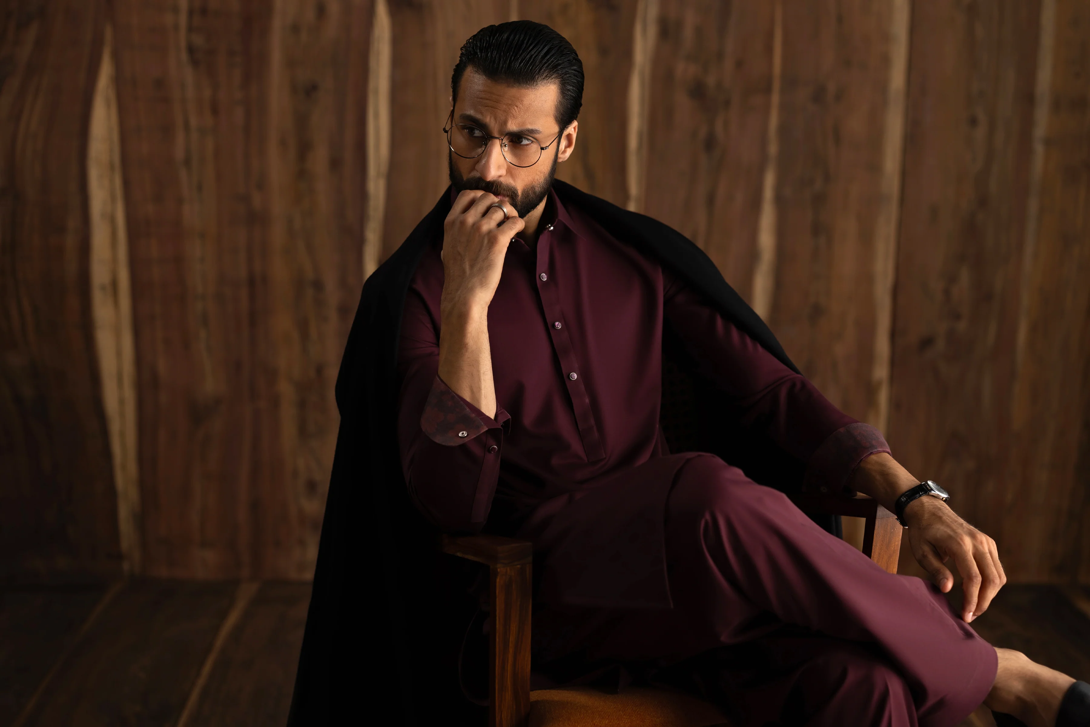 MAROON BLENDED KAMEEZ SHALWAR | CCMKS-A-39651-C6 - Image 6