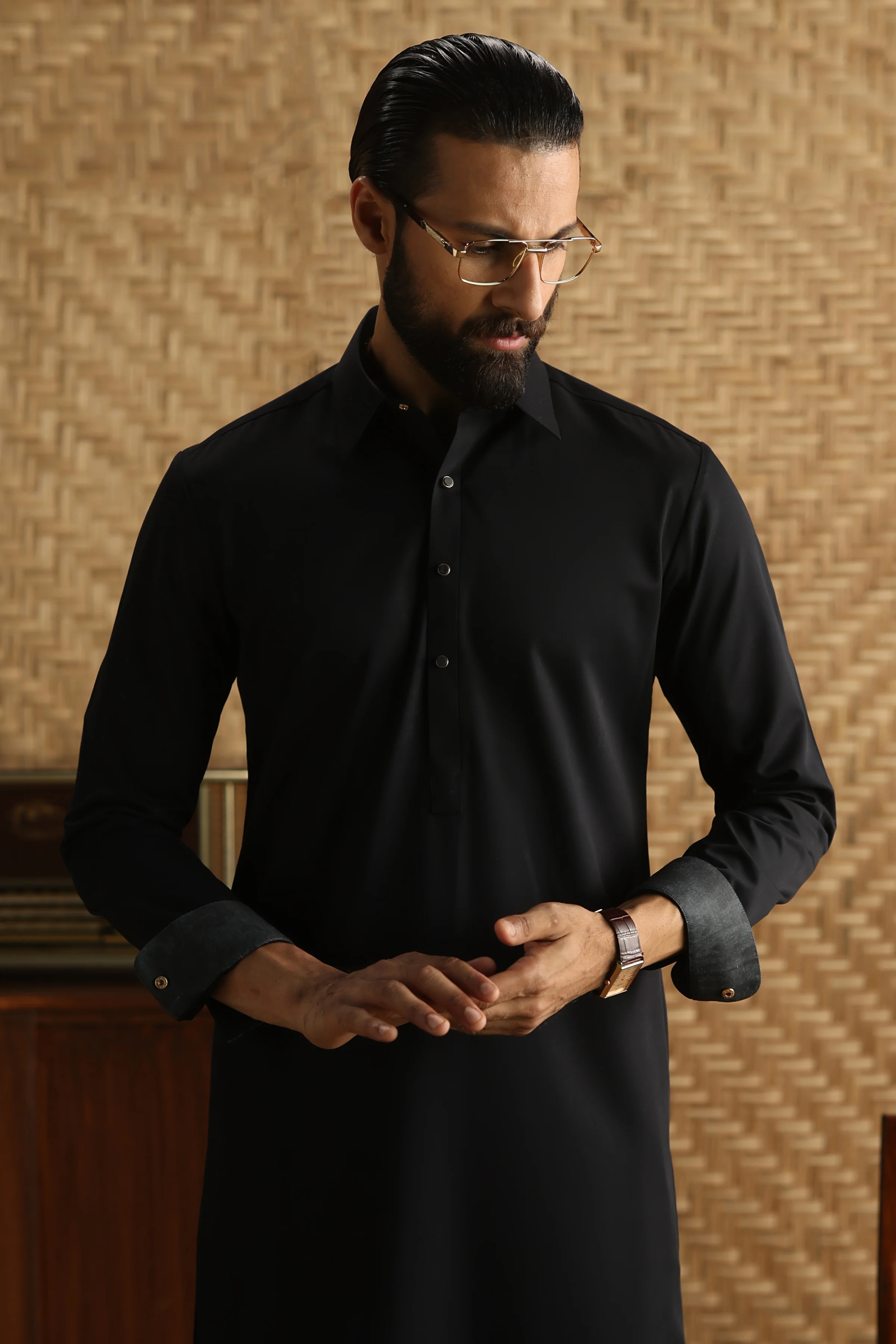 BLACK BLENDED KAMEEZ SHALWAR | CCMKS-A-39651-F6 - Image 2