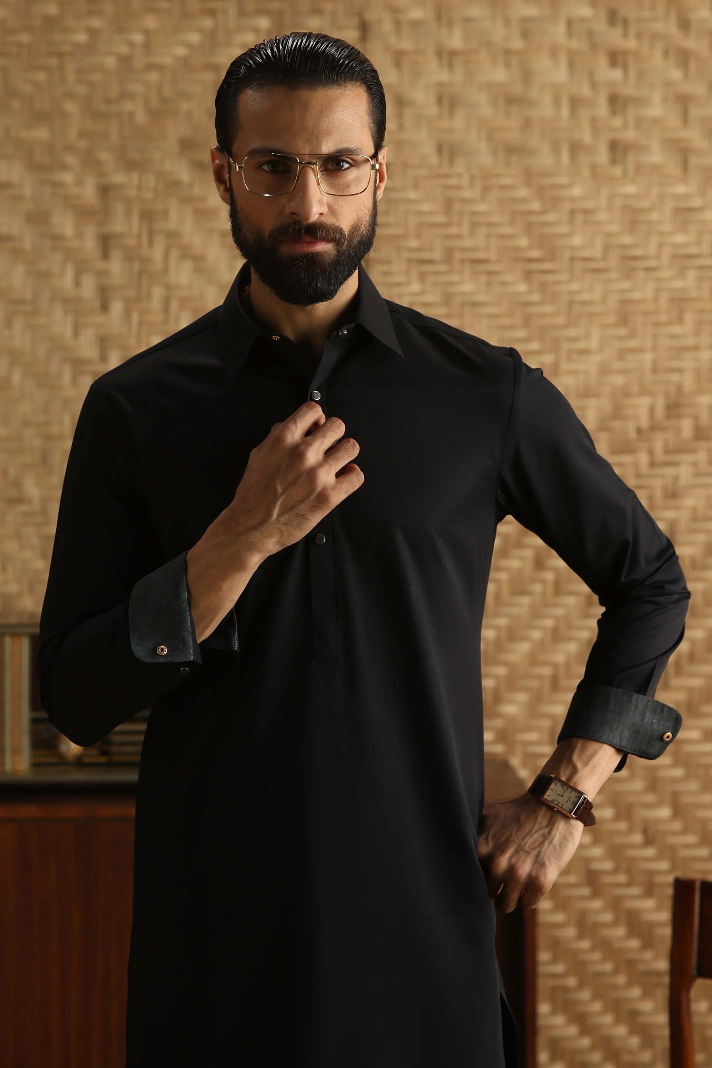 BLACK BLENDED KAMEEZ SHALWAR | CCMKS-A-39651-F6 - Image 4