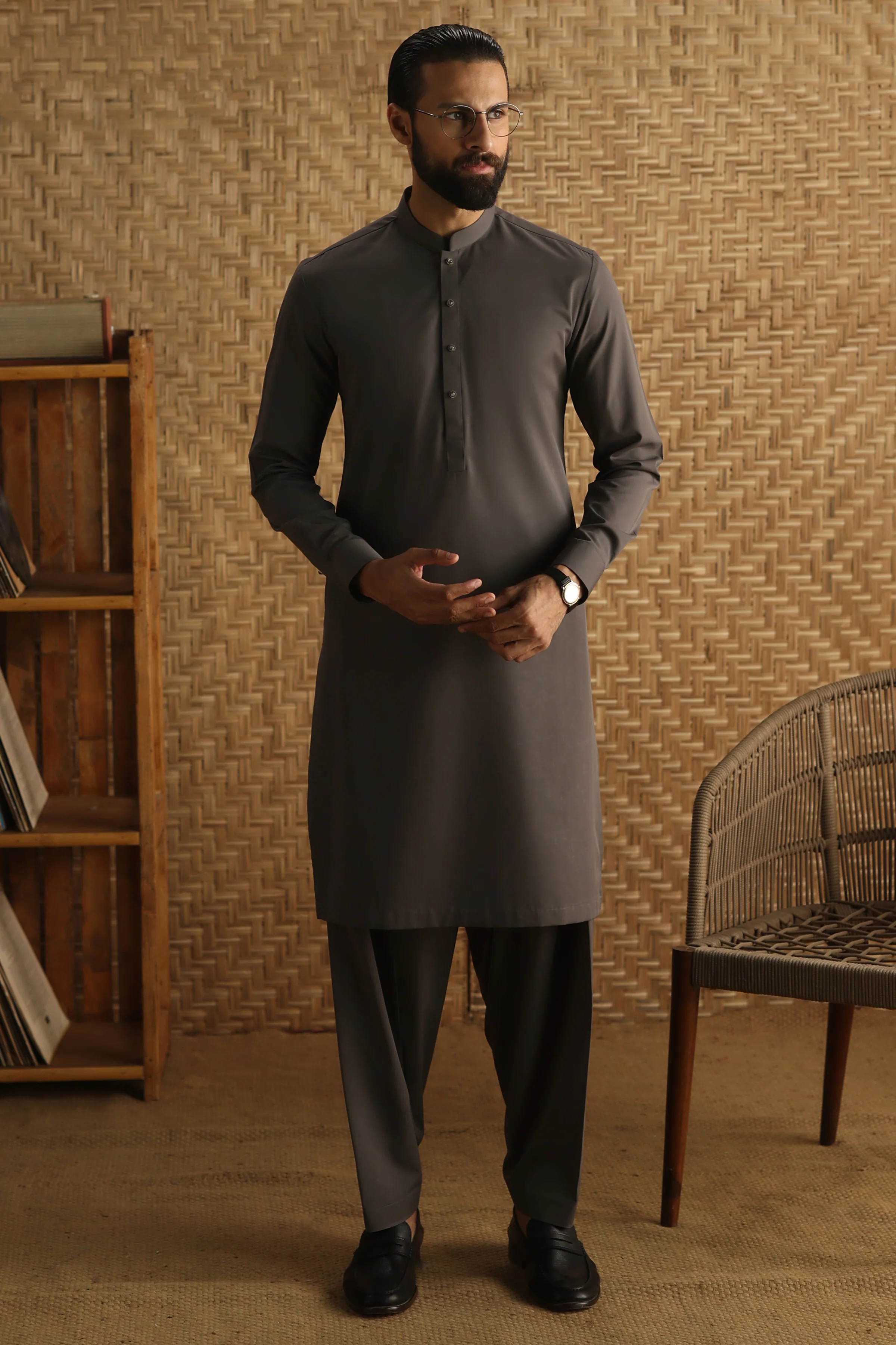 CHARCOAL BLENDED KAMEEZ SHALWAR | CCMKS-A-39652-C6