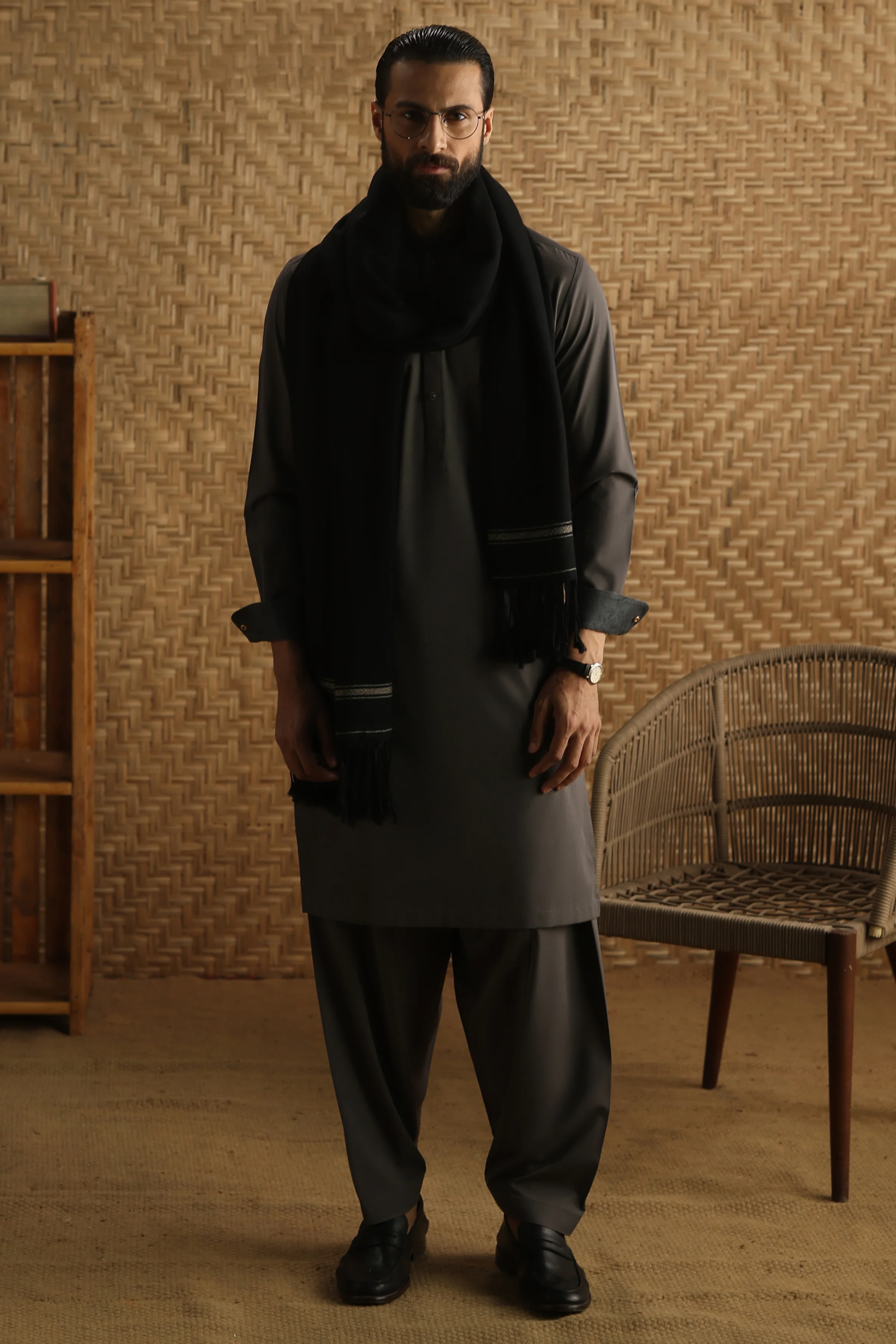 CHARCOAL BLENDED KAMEEZ SHALWAR | CCMKS-A-39652-C6 - Image 3
