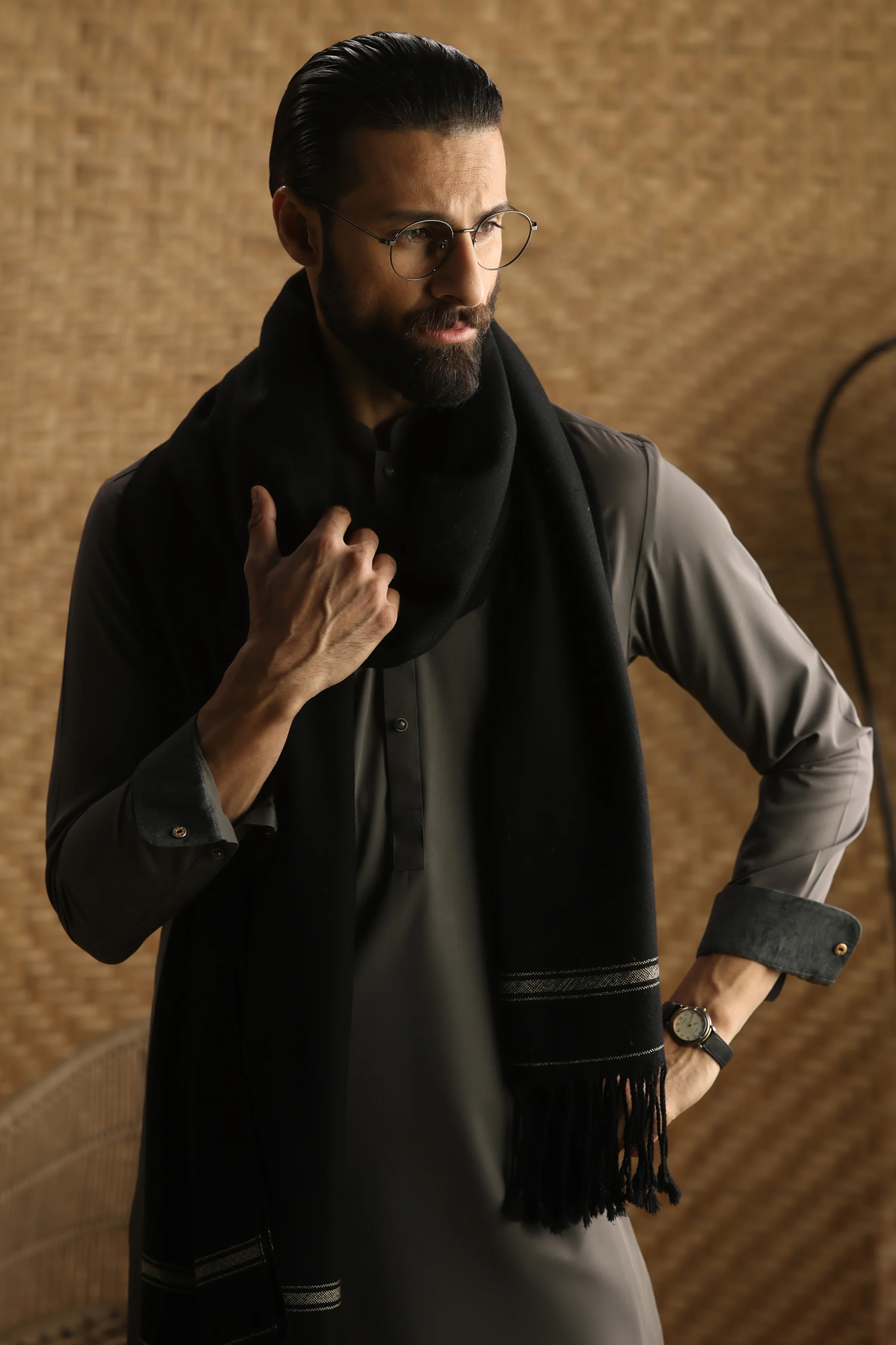 CHARCOAL BLENDED KAMEEZ SHALWAR | CCMKS-A-39652-C6 - Image 4