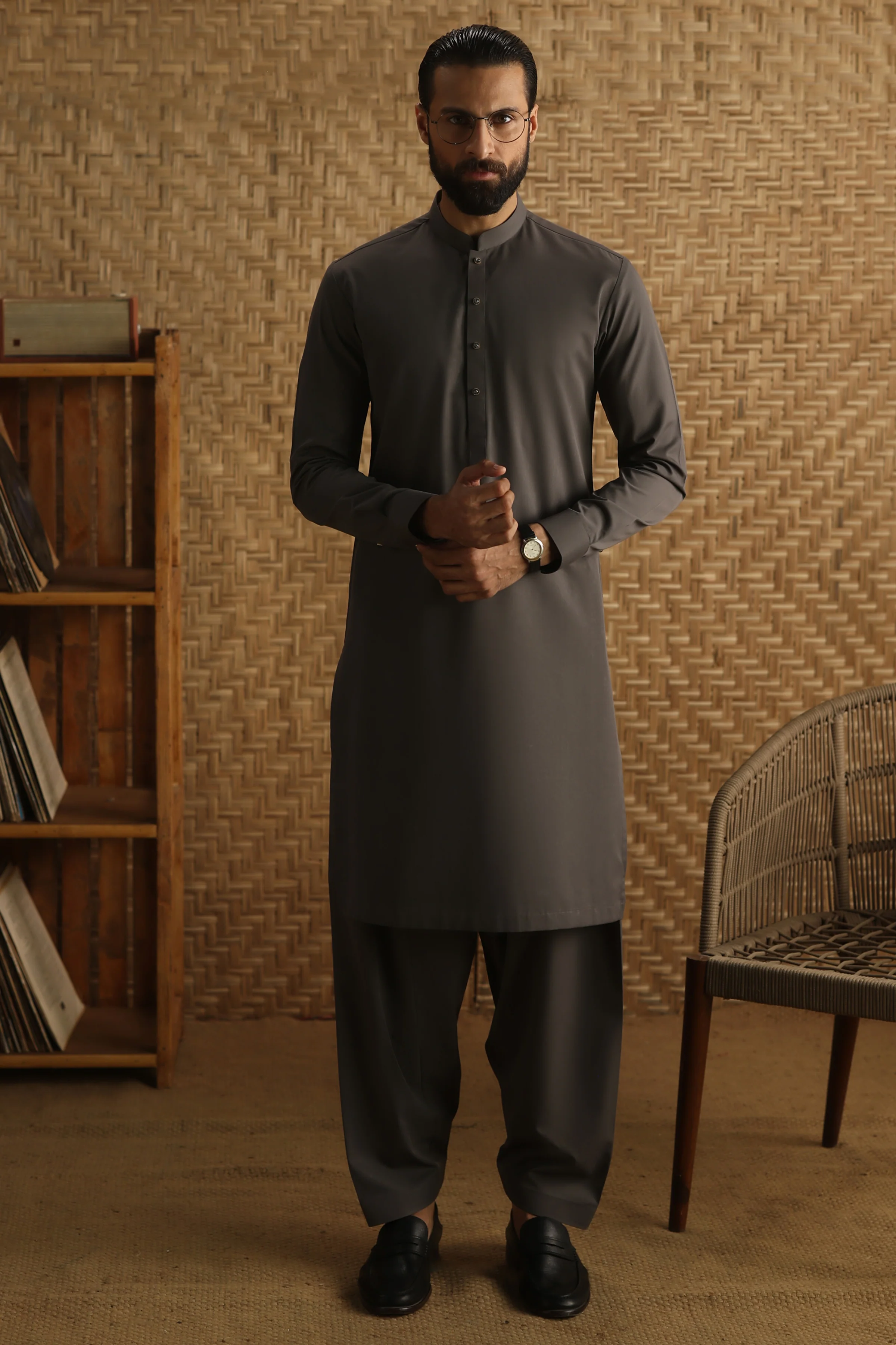 CHARCOAL BLENDED KAMEEZ SHALWAR | CCMKS-A-39652-C6 - Image 5