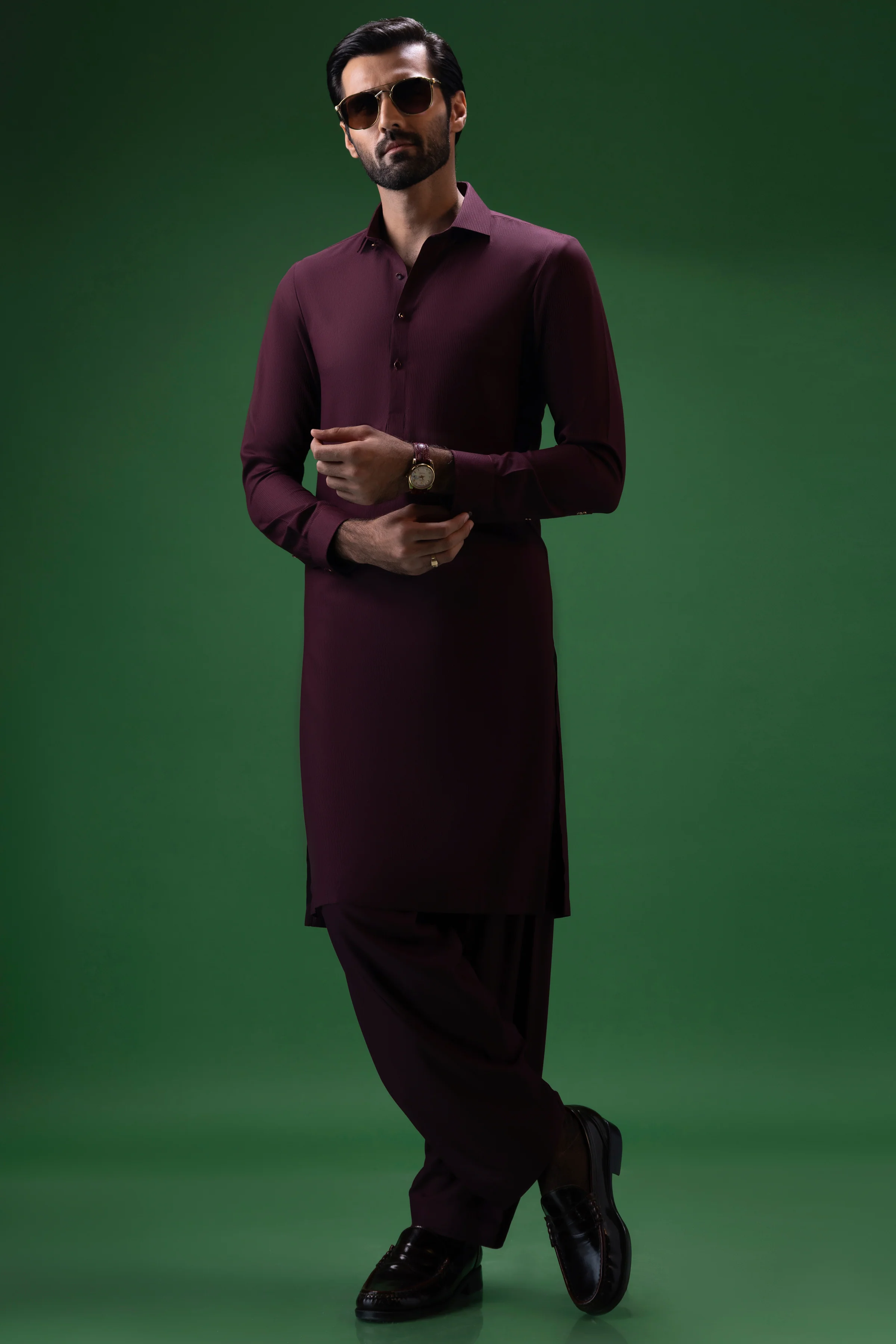 BURGUNDY BLENDED KAMEEZ SHALWAR | CCMKS-A-US-39377-1/4 - ISTANBUL - Image 4
