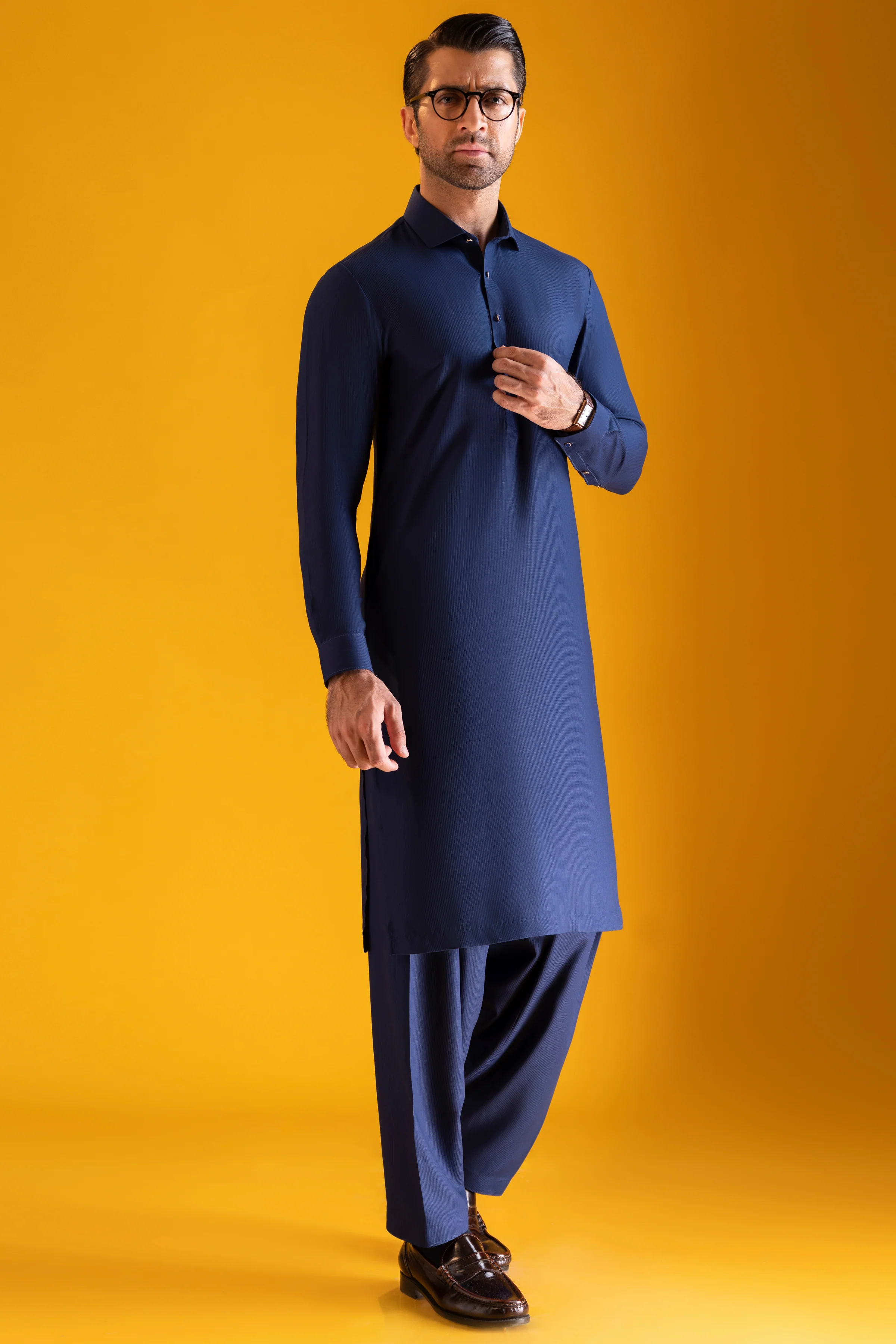 ROYAL BLUE BLENDED KAMEEZ SHALWAR | CCMKS-A-US-39377-2/4 - ISTANBUL - Image 3