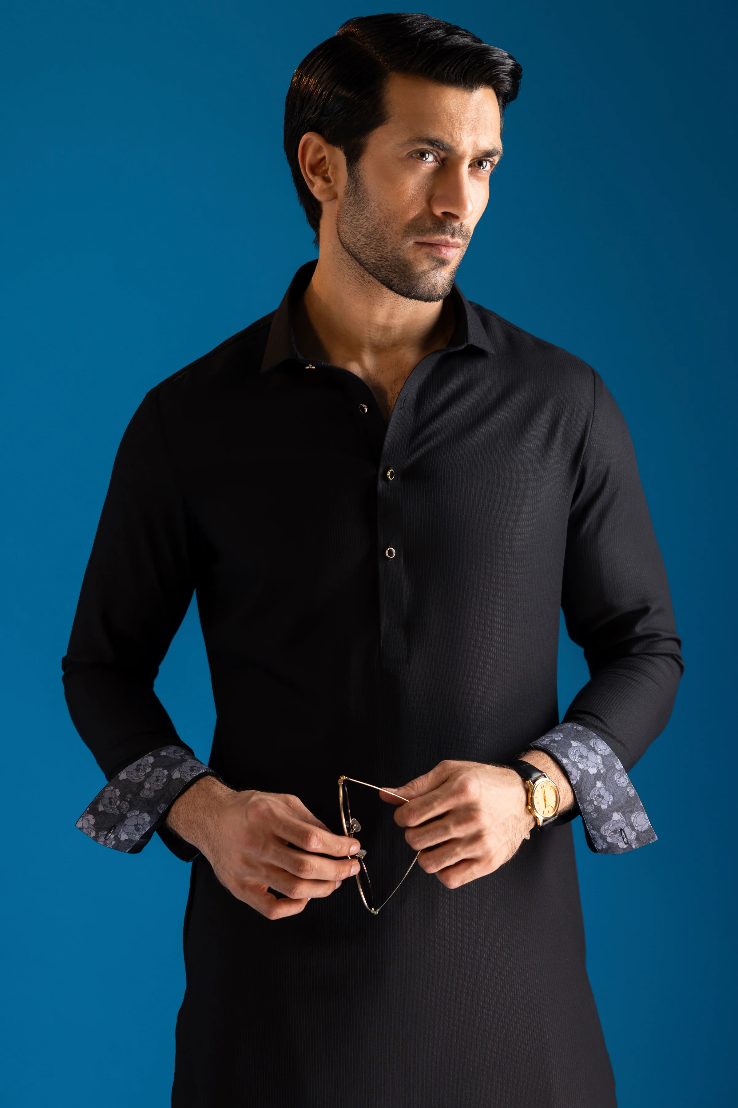 BLACK BLENDED KAMEEZ SHALWAR | CCMKS-A-US-39377-3/4 - ISTANBUL - Image 2