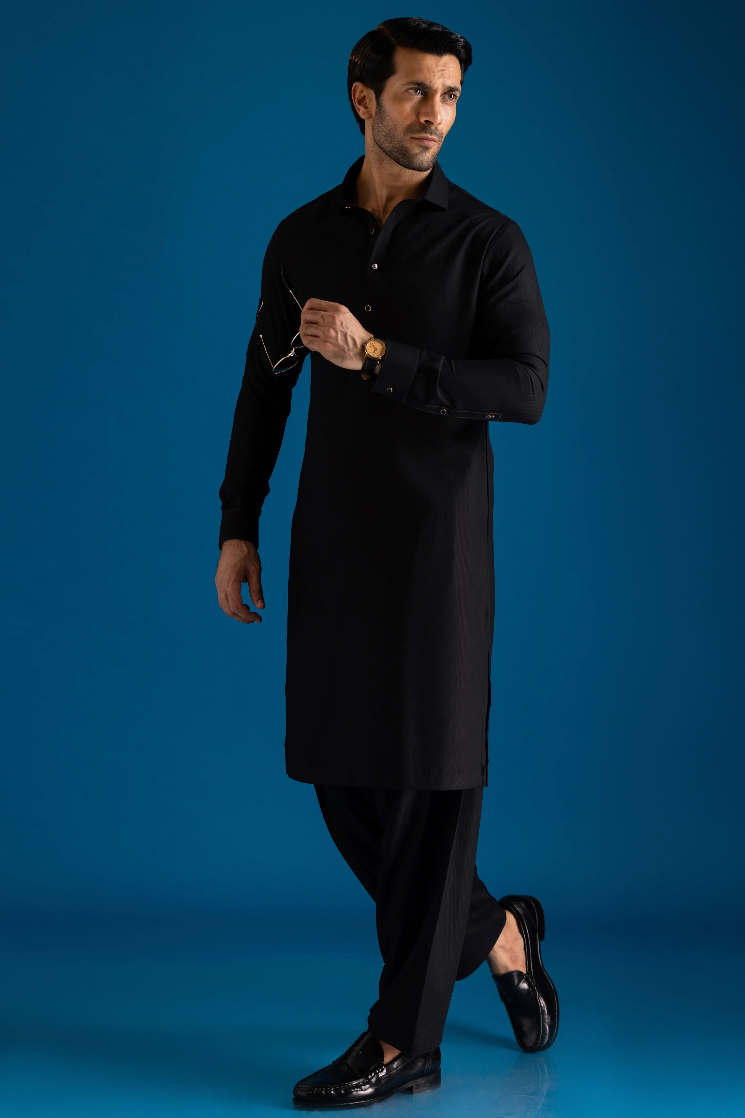 BLACK BLENDED KAMEEZ SHALWAR | CCMKS-A-US-39377-3/4 - ISTANBUL - Image 3