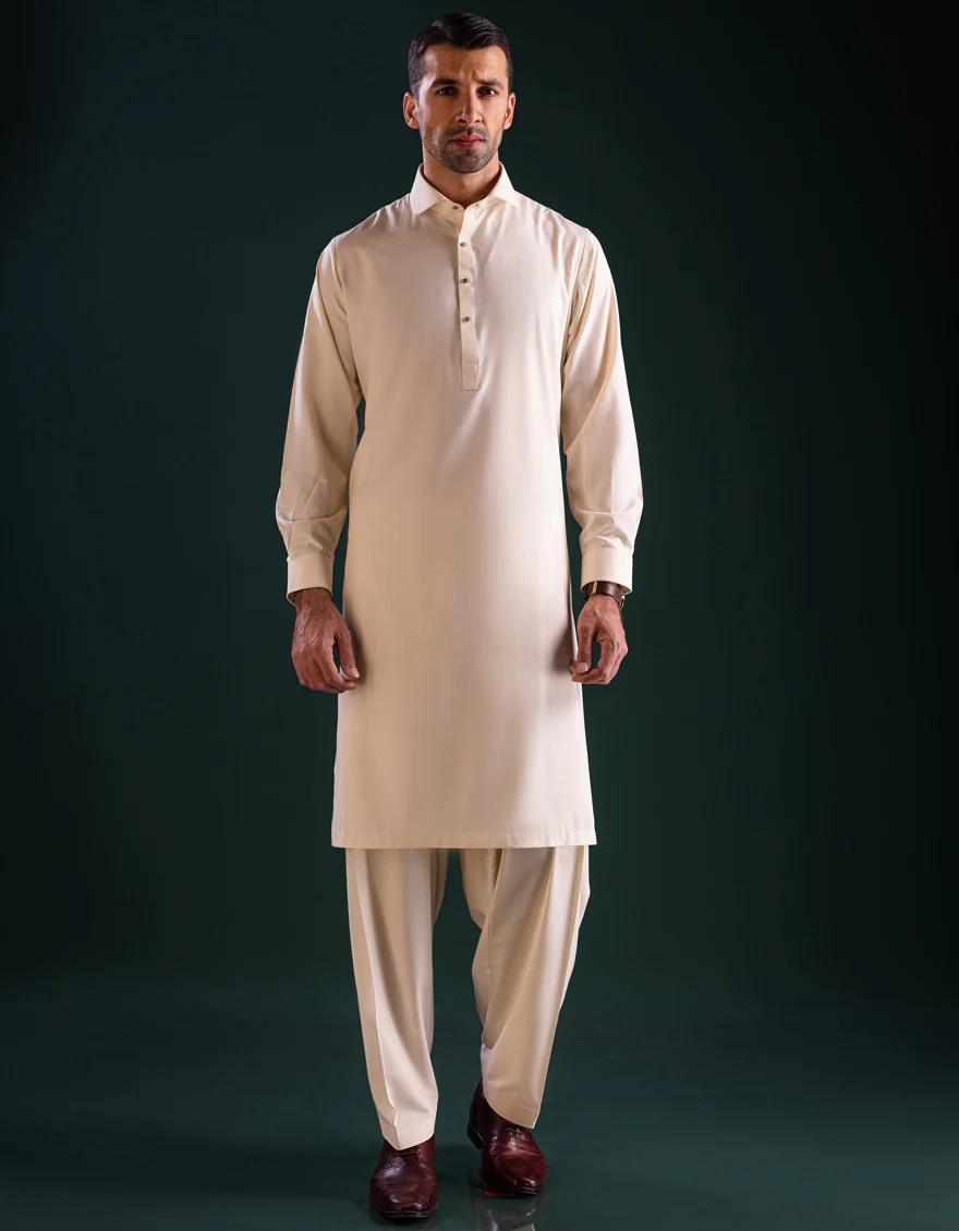 WHITE BLENDED KAMEEZ SHALWAR | CCMKS-S-39437-A2-KOREA - Image 2