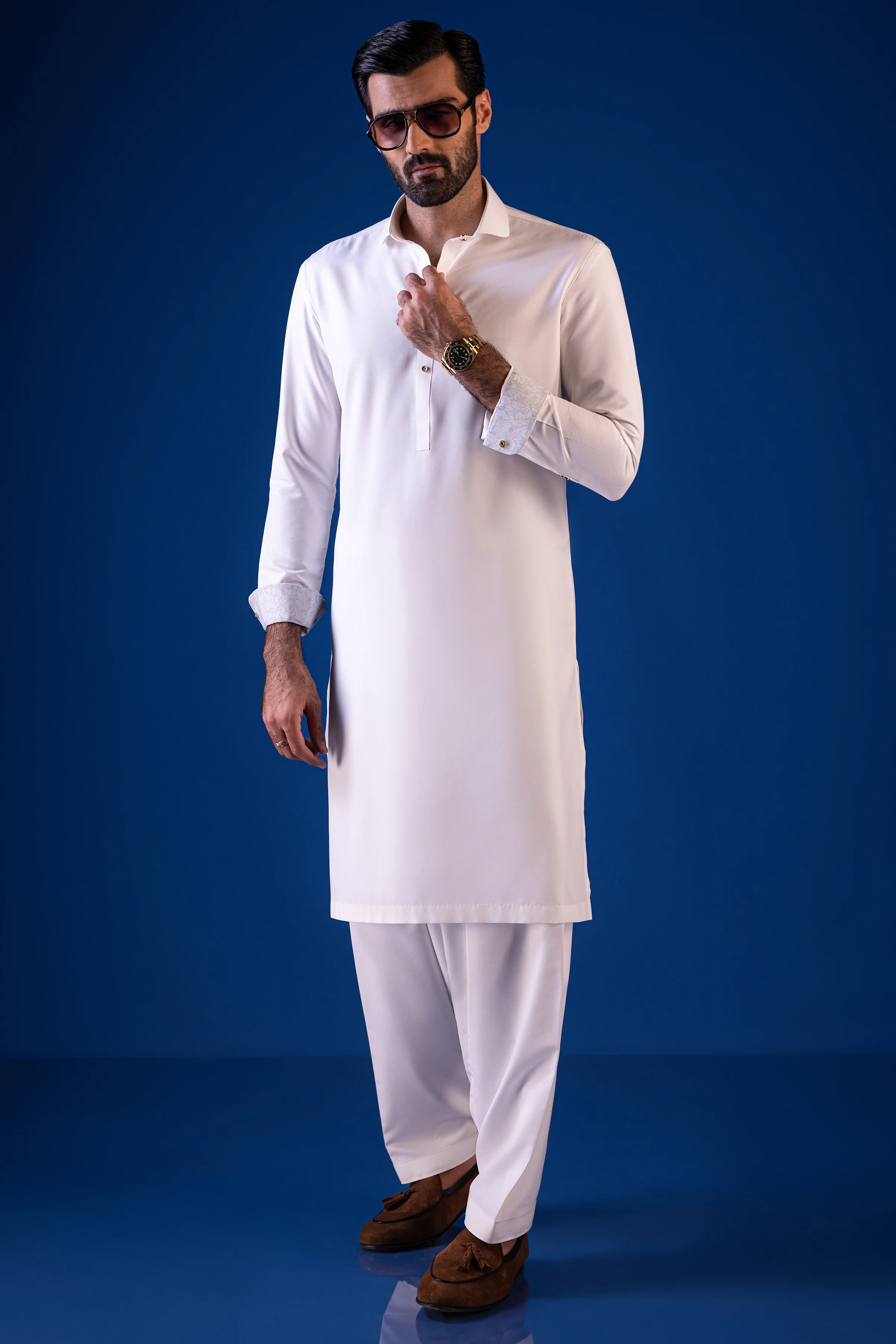 WHITE BLENDED KAMEEZ SHALWAR | CCMKS-S-39438-A2-MALDIVES - Image 3