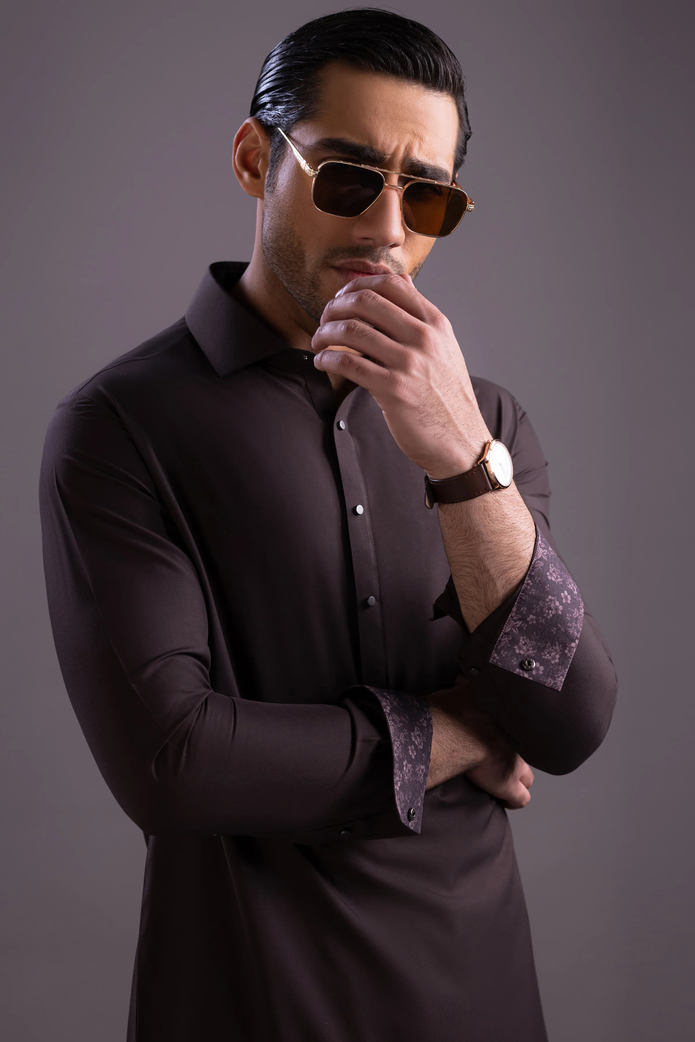 BROWN BLENDED KAMEEZ SHALWAR | CCMKS-S-39476-C4 - Image 2