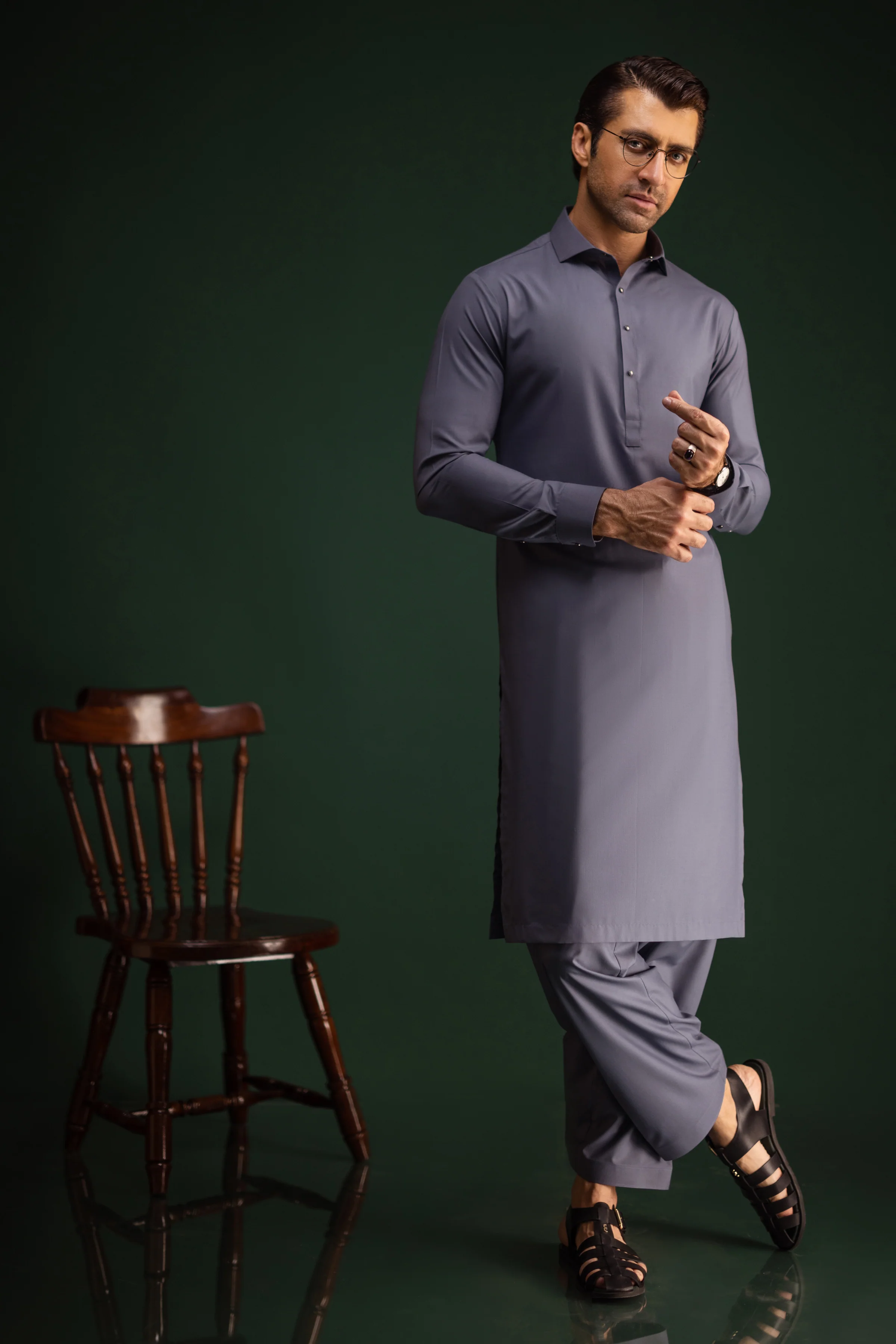 GREY BLENDED KAMEEZ SHALWAR | CCMKS-S-39504-D5 - Image 3