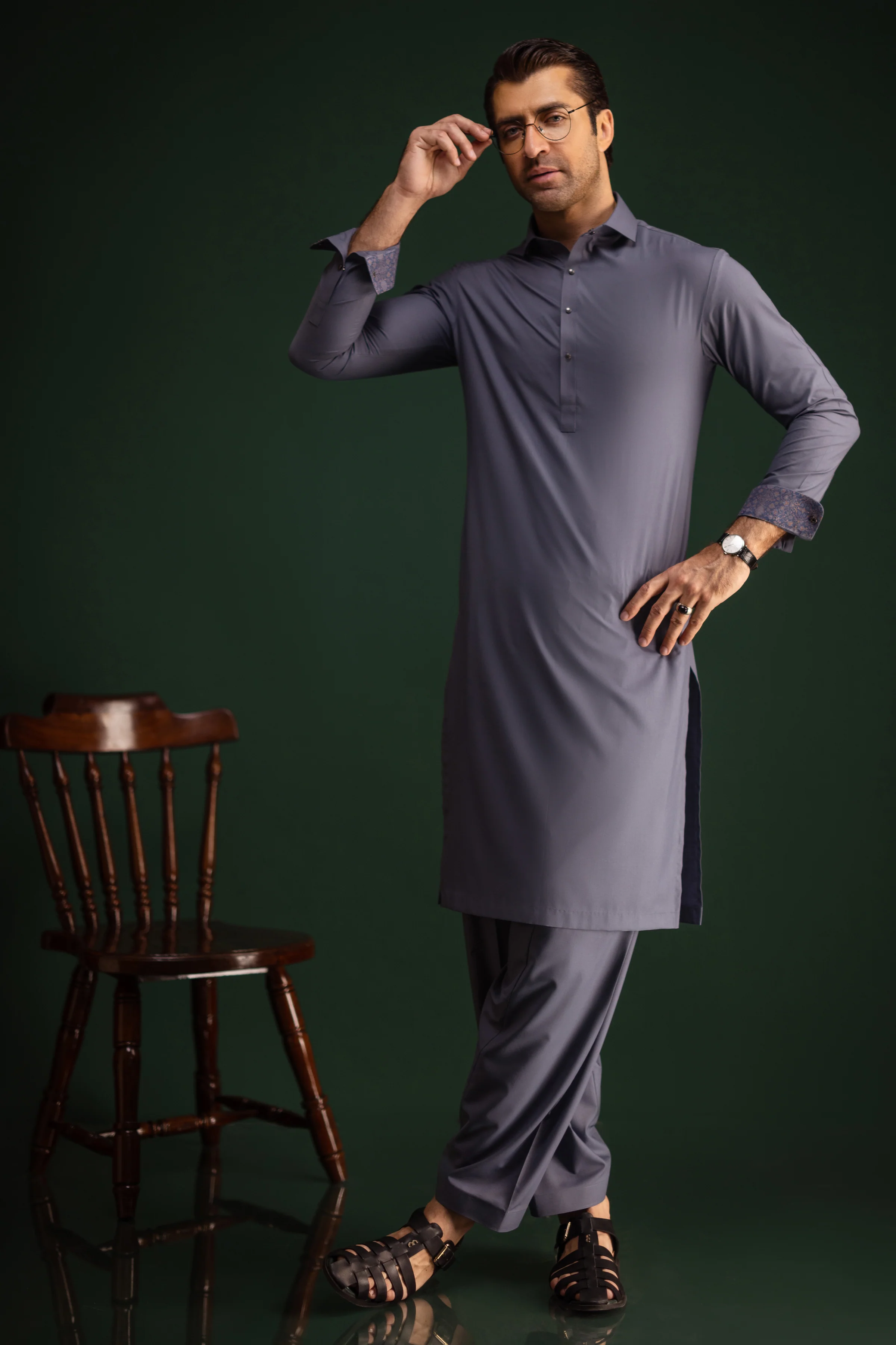 GREY BLENDED KAMEEZ SHALWAR | CCMKS-S-39504-D5 - Image 4