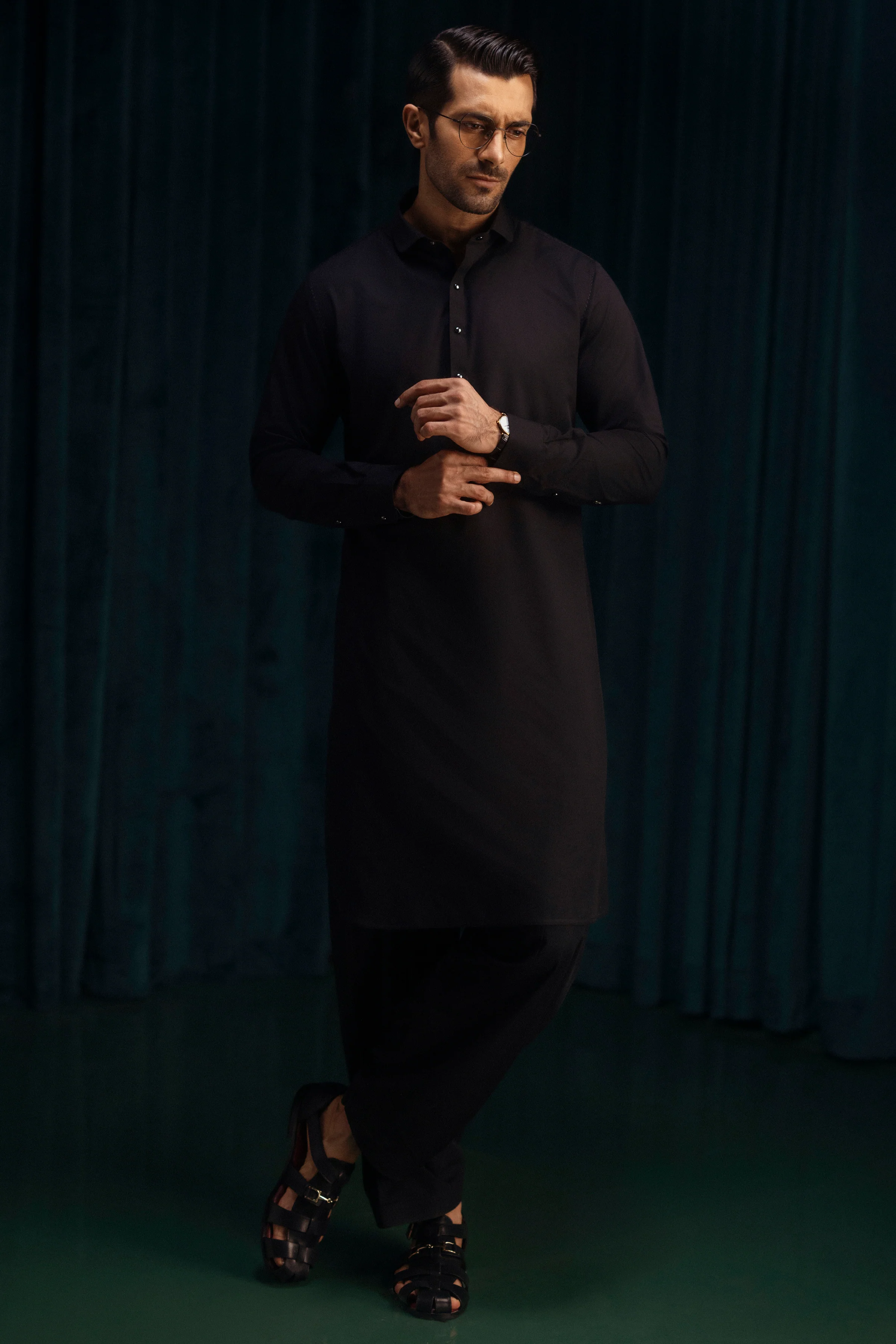 BLACK BLENDED KAMEEZ SHALWAR | CCMKS-S-39522-A6