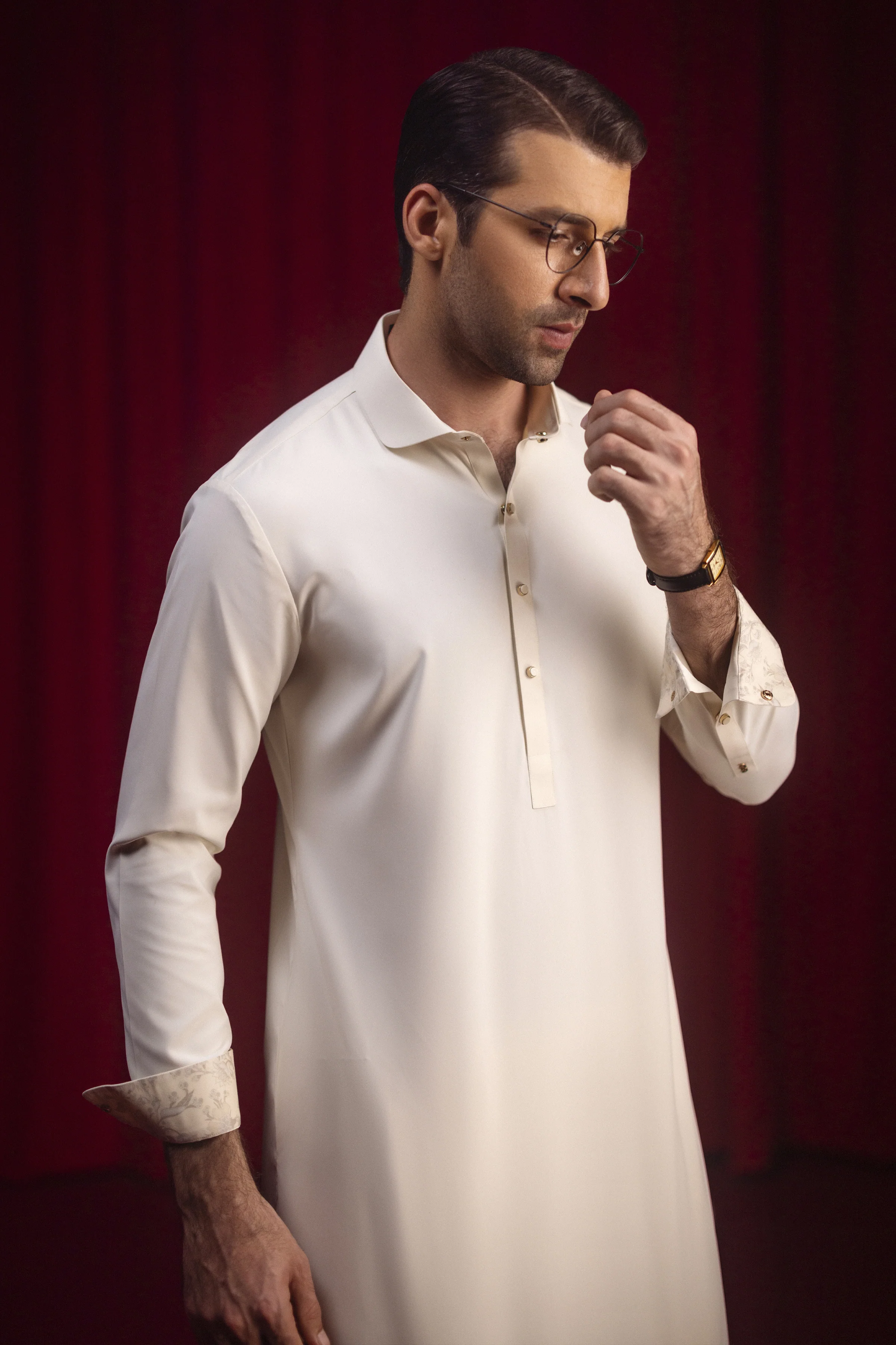 WHITE BLENDED KAMEEZ SHALWAR | CCMKS-S-39524-A2 - Image 2
