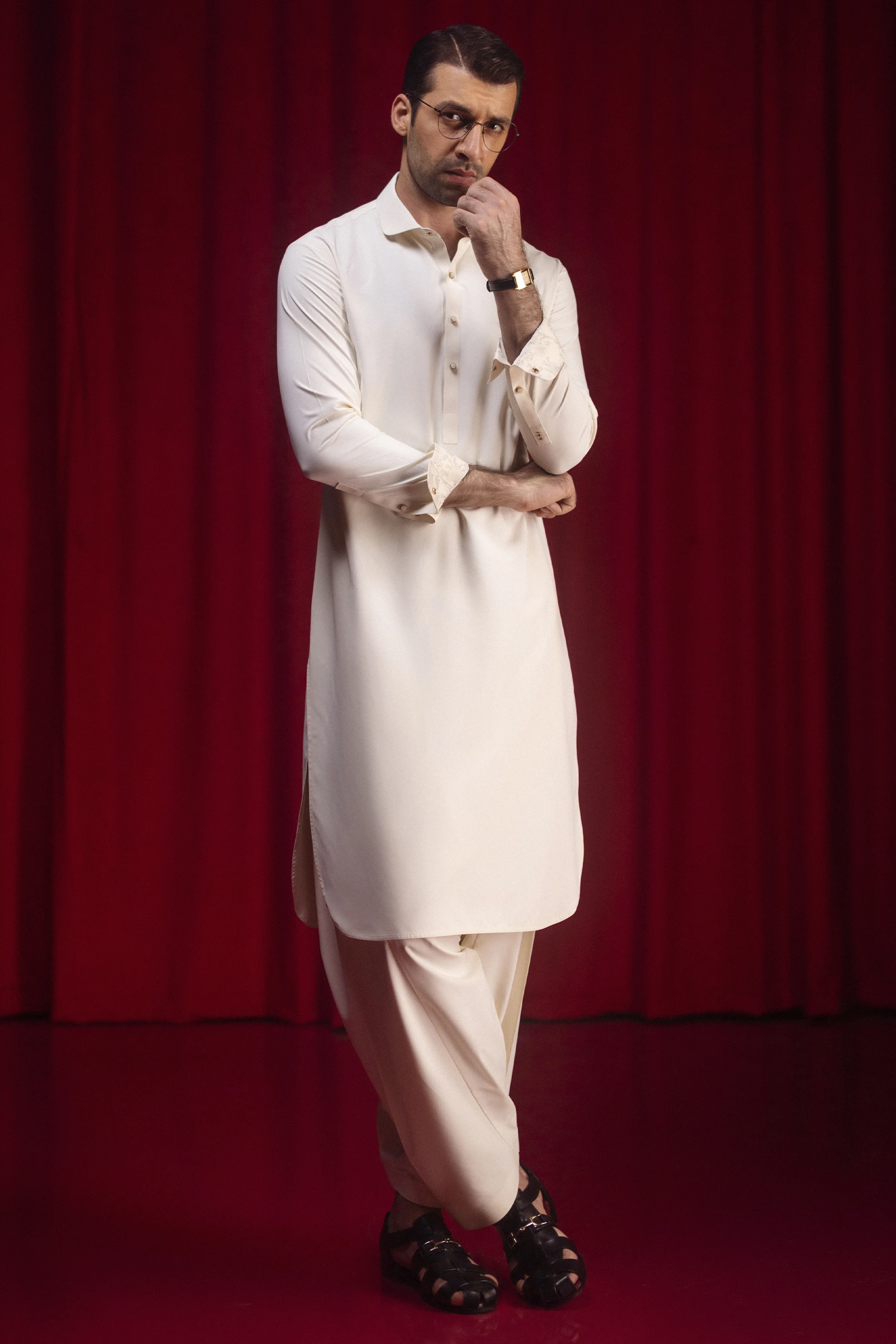 WHITE BLENDED KAMEEZ SHALWAR | CCMKS-S-39524-A2 - Image 4