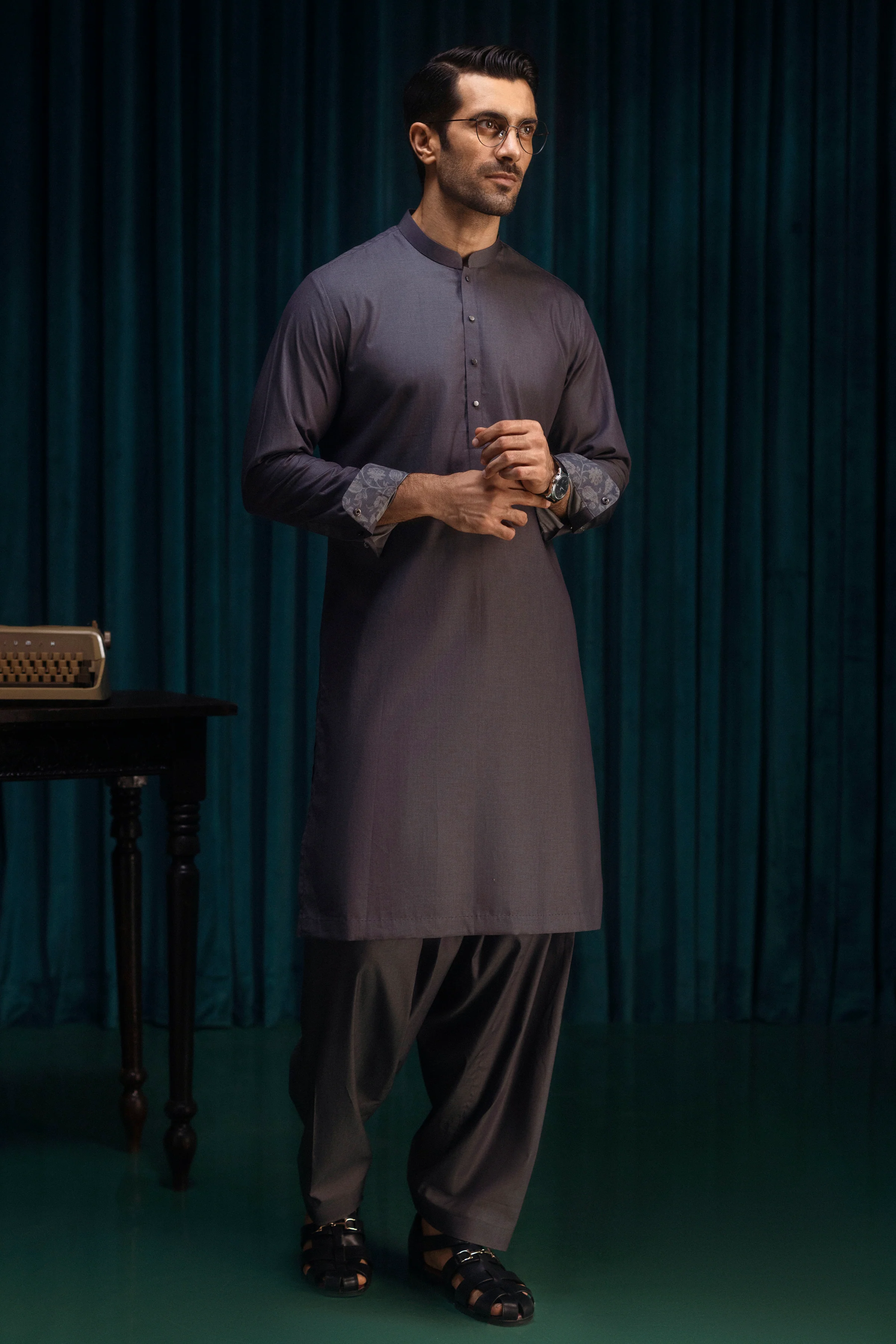GREY COTTON KAMEEZ SHALWAR | CCMKS-S-39527-A2 - Image 4