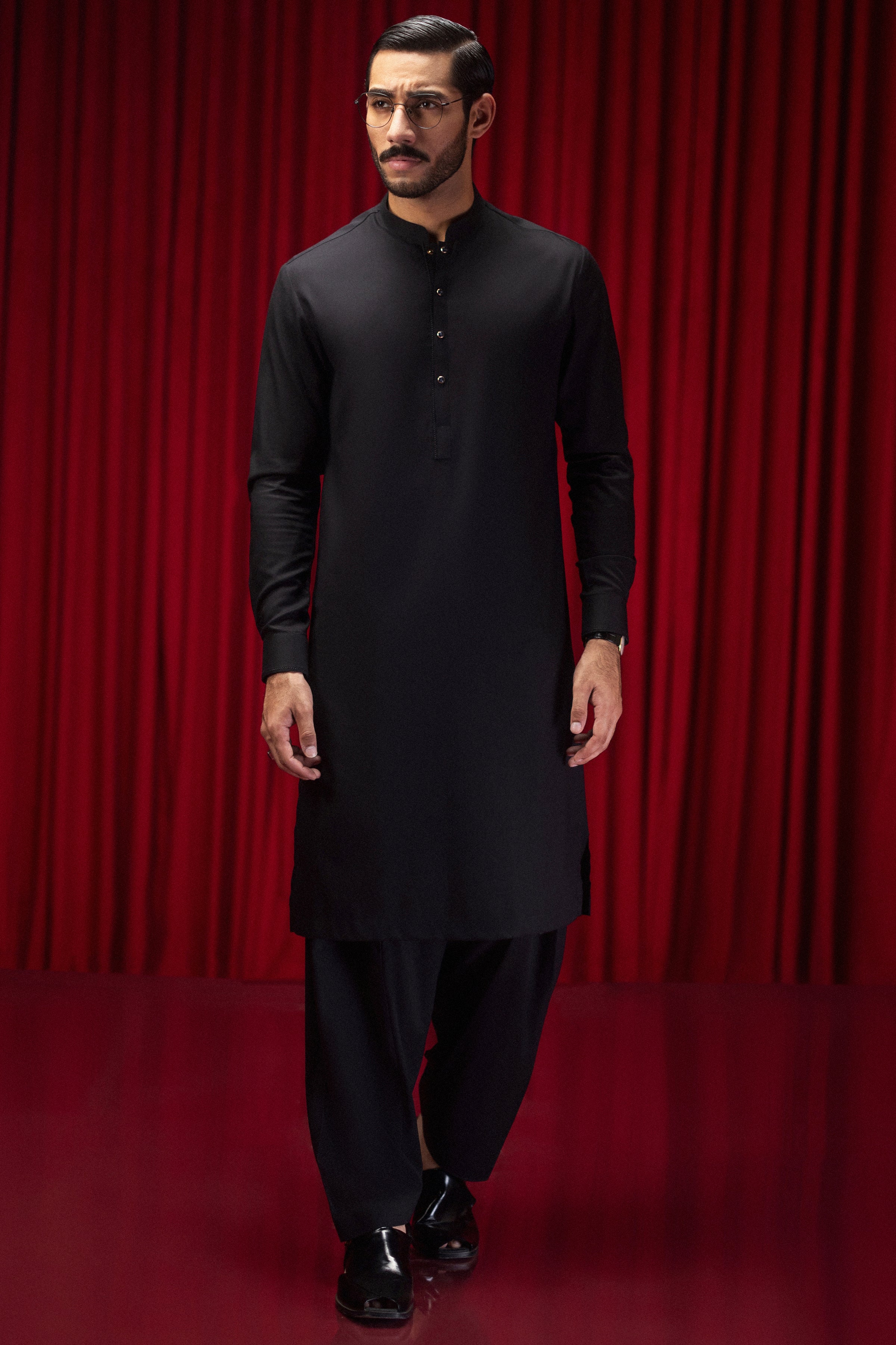 BLACK COTTON KAMEEZ SHALWAR | CCMKS-S-39558-C3