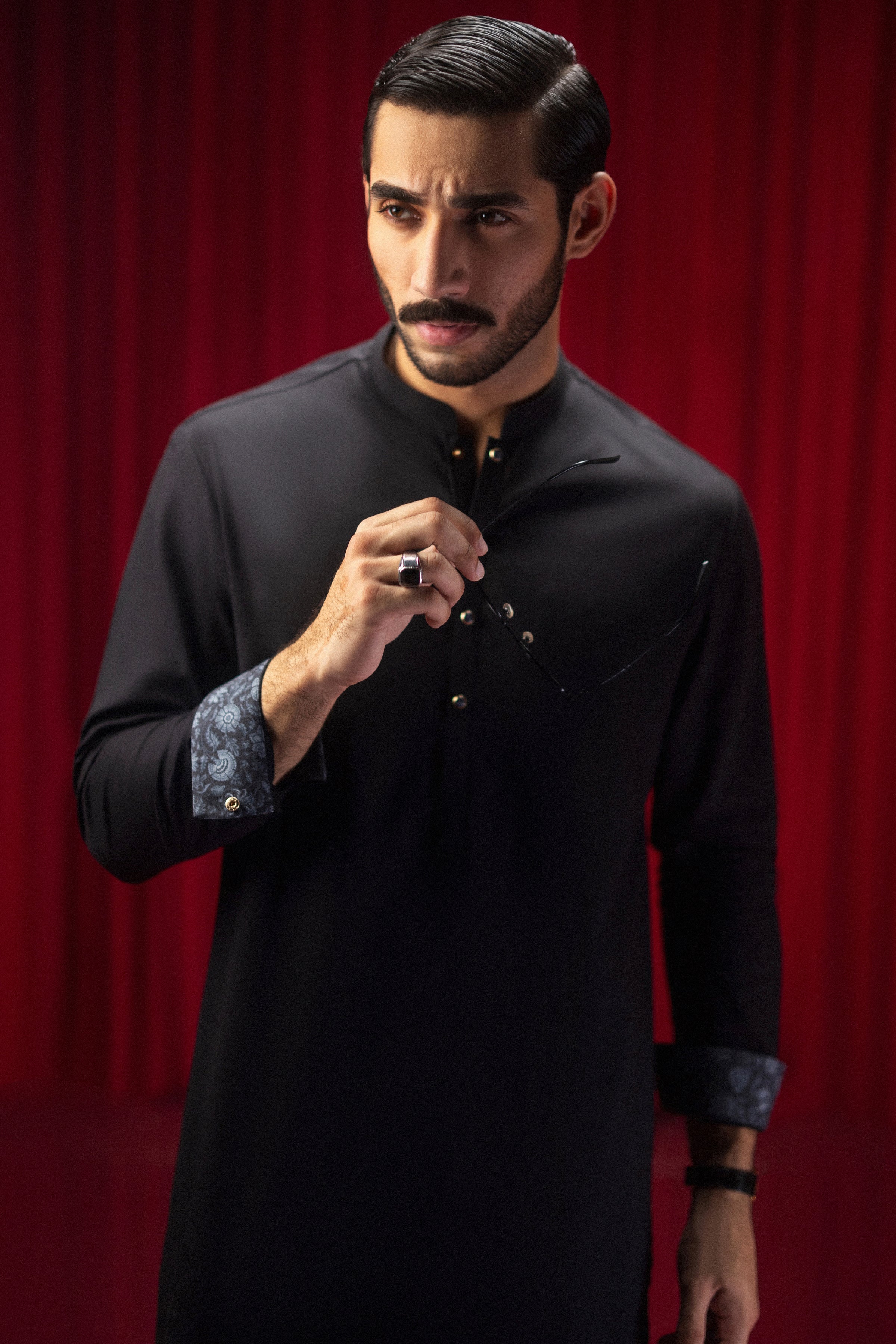 BLACK COTTON KAMEEZ SHALWAR | CCMKS-S-39558-C3 - Image 4
