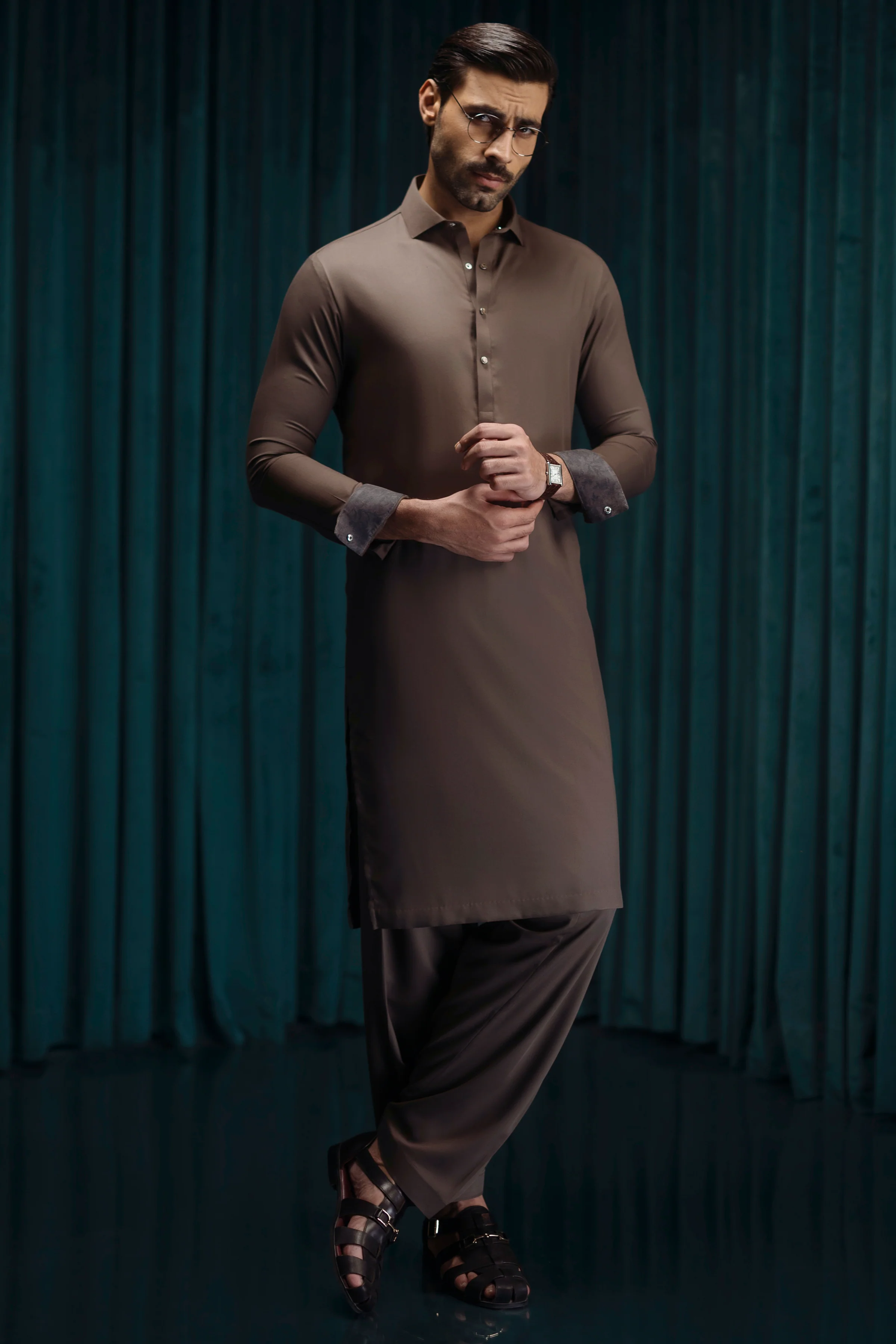 BROWN BLENDED KAMEEZ SHALWAR | CCMKS-S-39560-C3 - Image 5