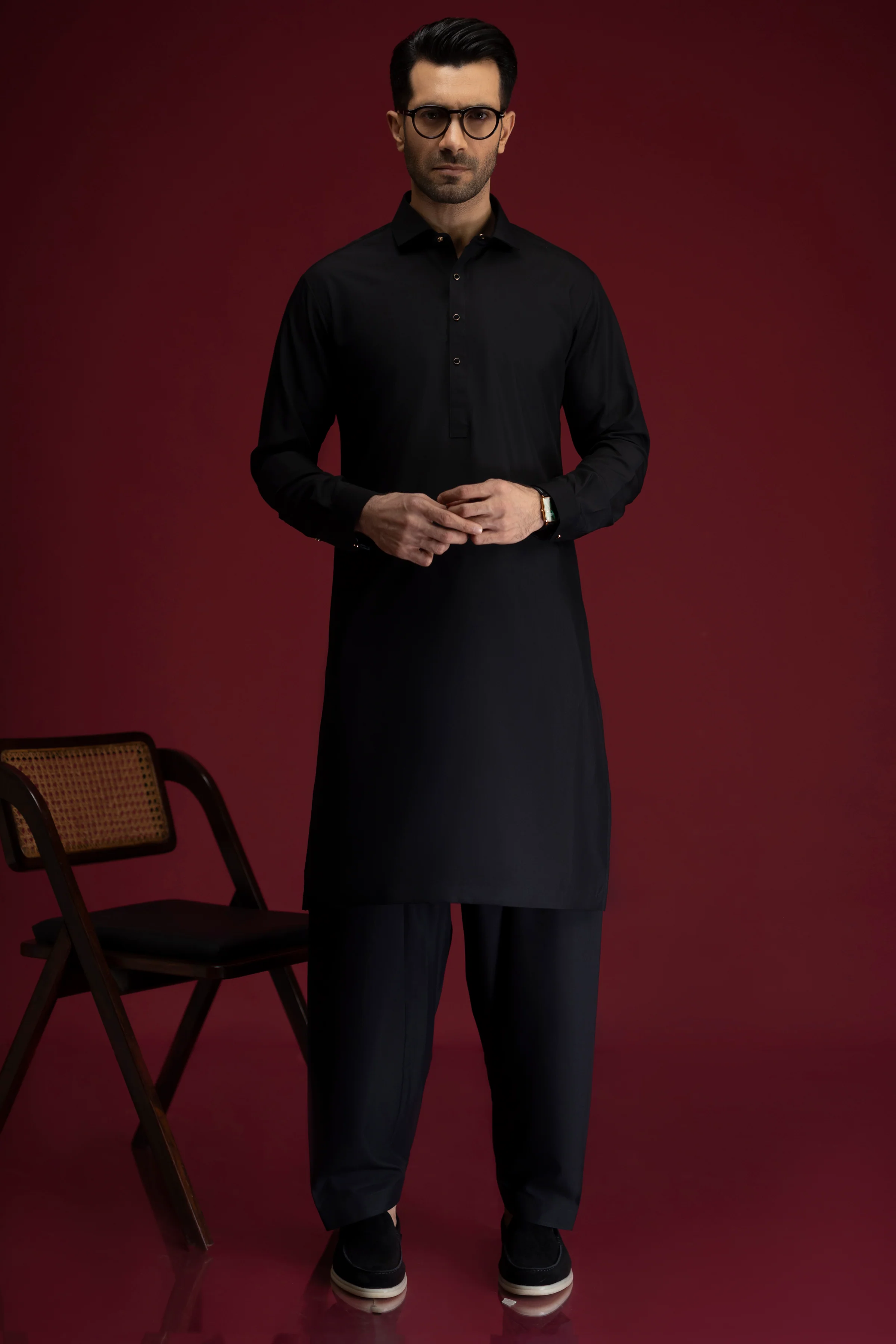 BLACK BLENDED KAMEEZ SHALWAR | CCMKS-S-39576-C3 - Image 3