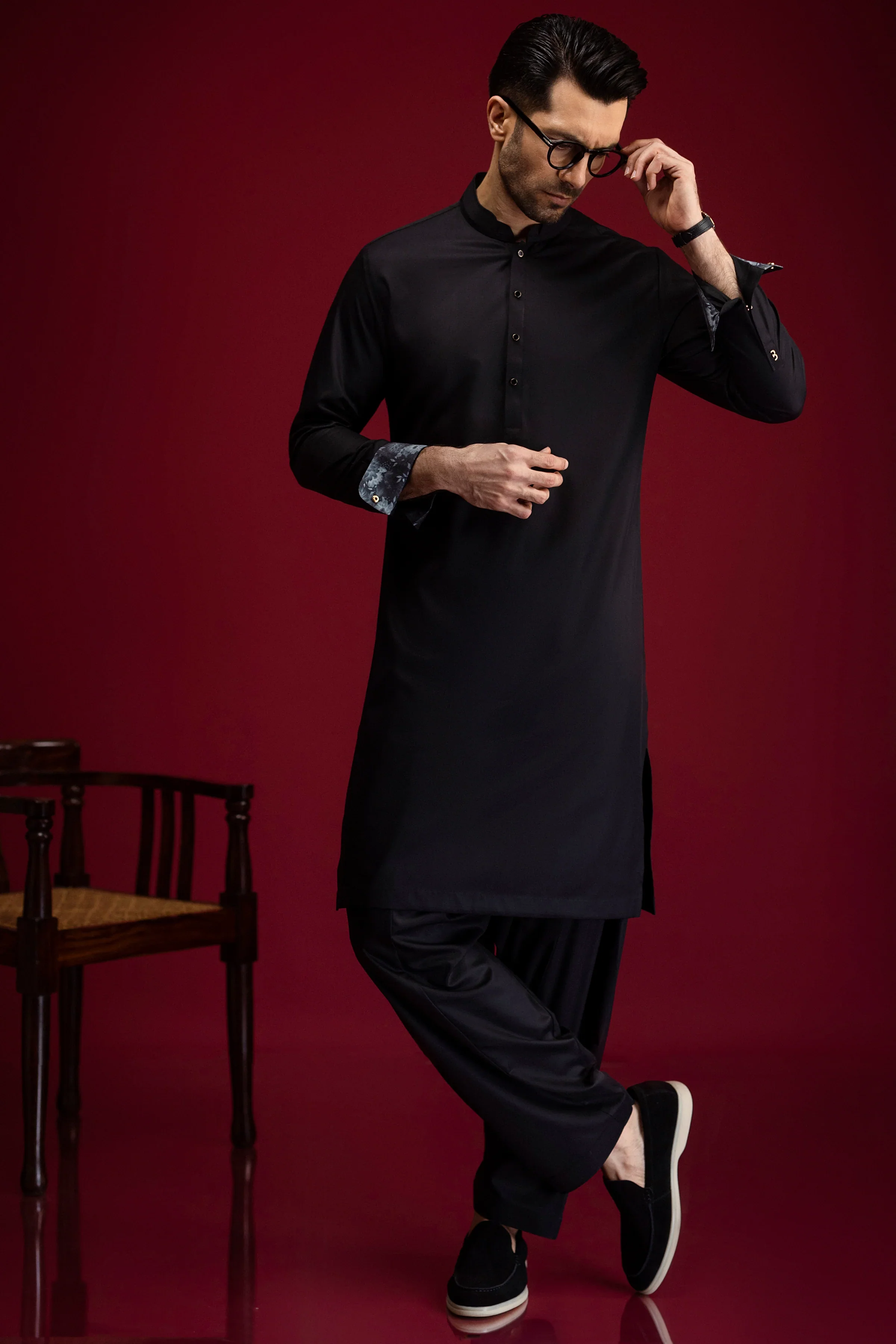 BLACK BLENDED KAMEEZ SHALWAR | CCMKS-S-39580-D4 - Image 3