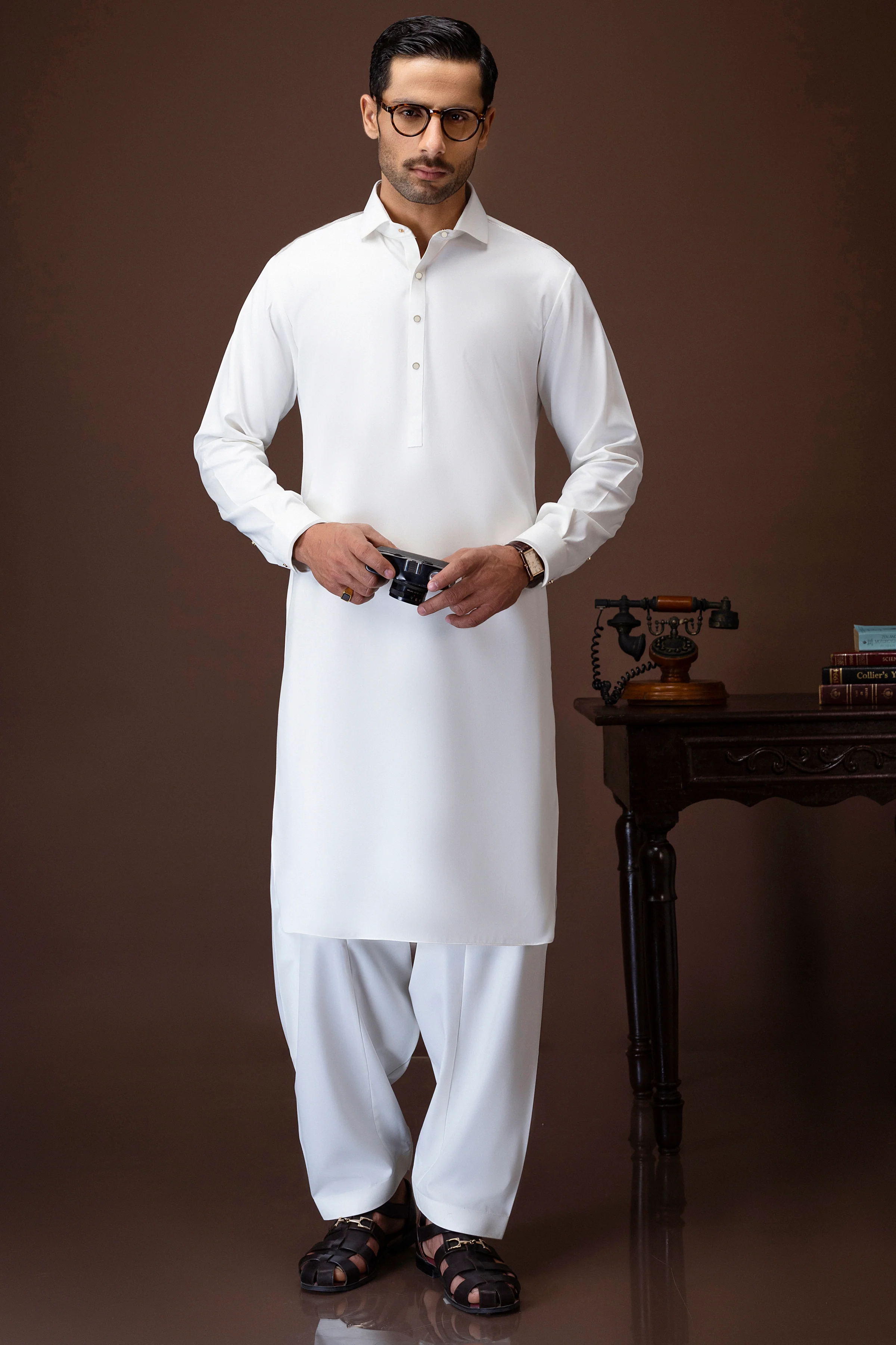 OFF WHITE BLENDED KAMEEZ SHALWAR | CCMKS-S-39581-B2