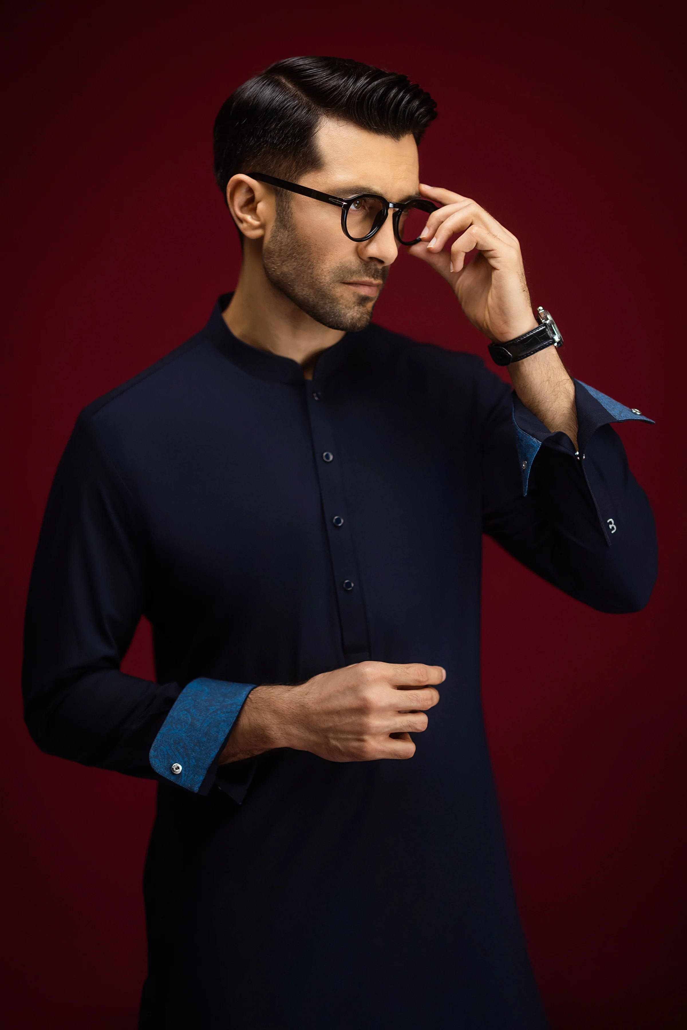 NAVY BLENDED KAMEEZ SHALWAR | CCMKS-S-39598-C4 - Image 3