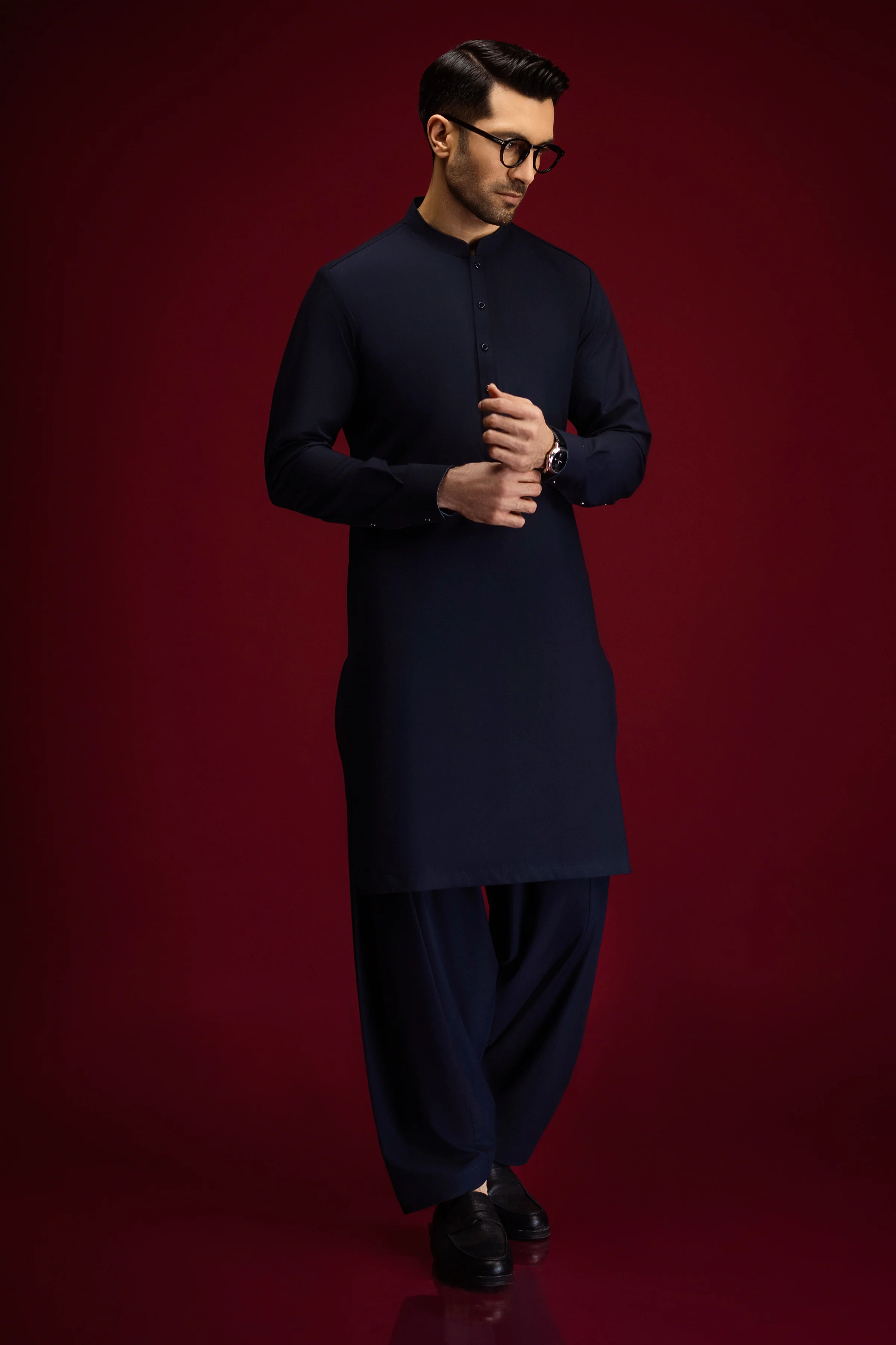 NAVY BLENDED KAMEEZ SHALWAR | CCMKS-S-39598-C4 - Image 4
