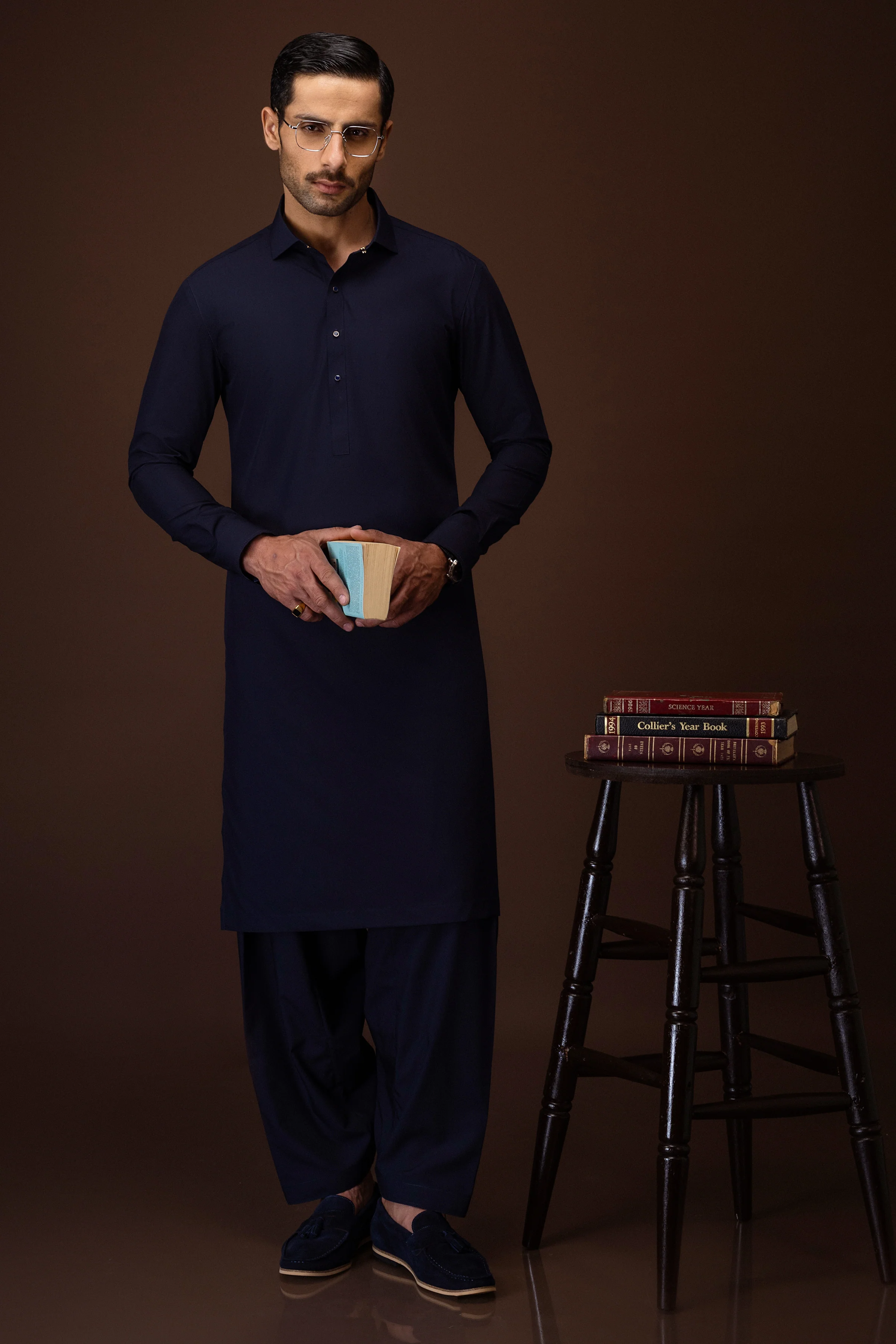 NAVY BLENDED KAMEEZ SHALWAR | CCMKS-S-39601-C3 - Image 3