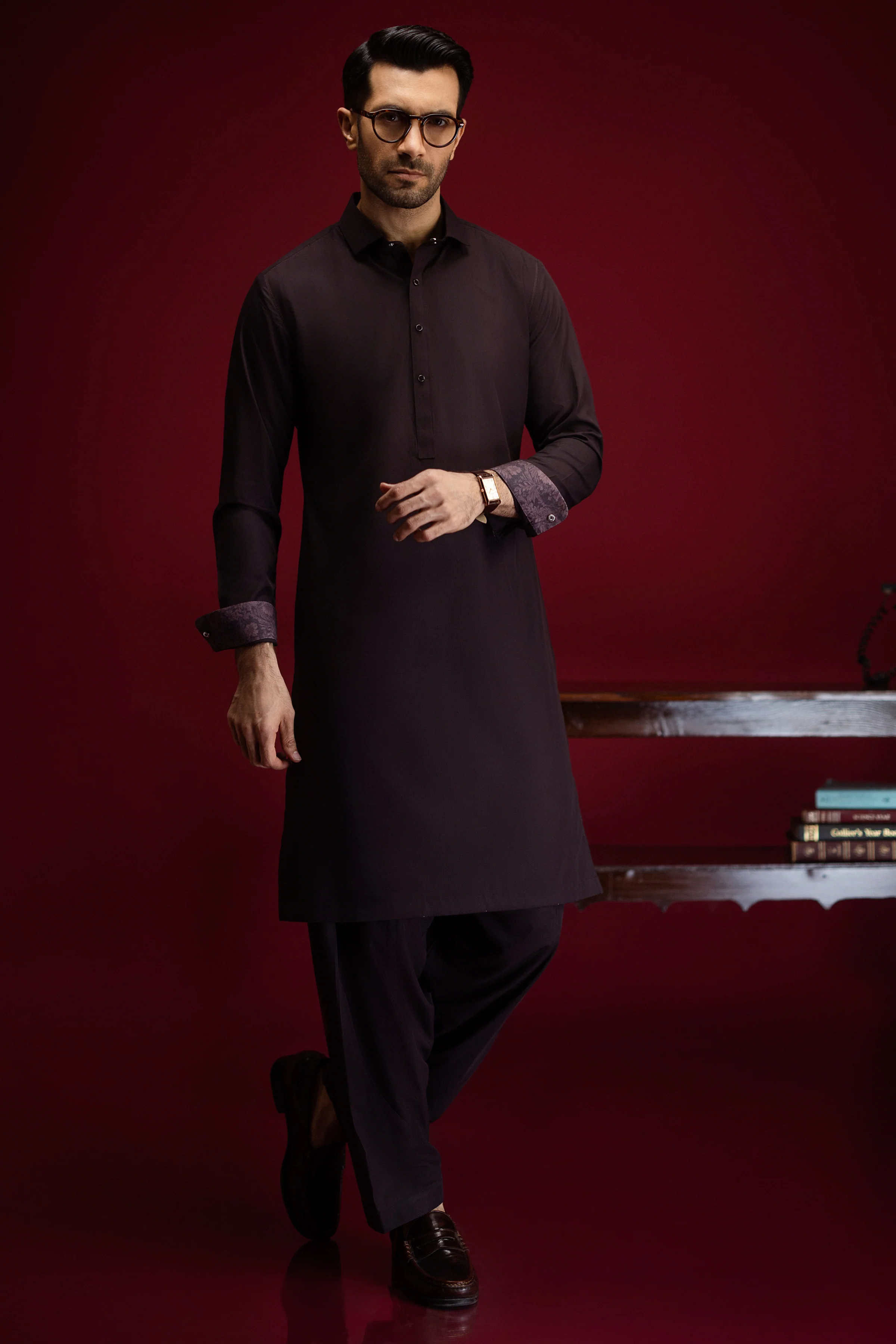 BURGUNDY BLENDED KAMEEZ SHALWAR | CCMKS-S-39604-B3