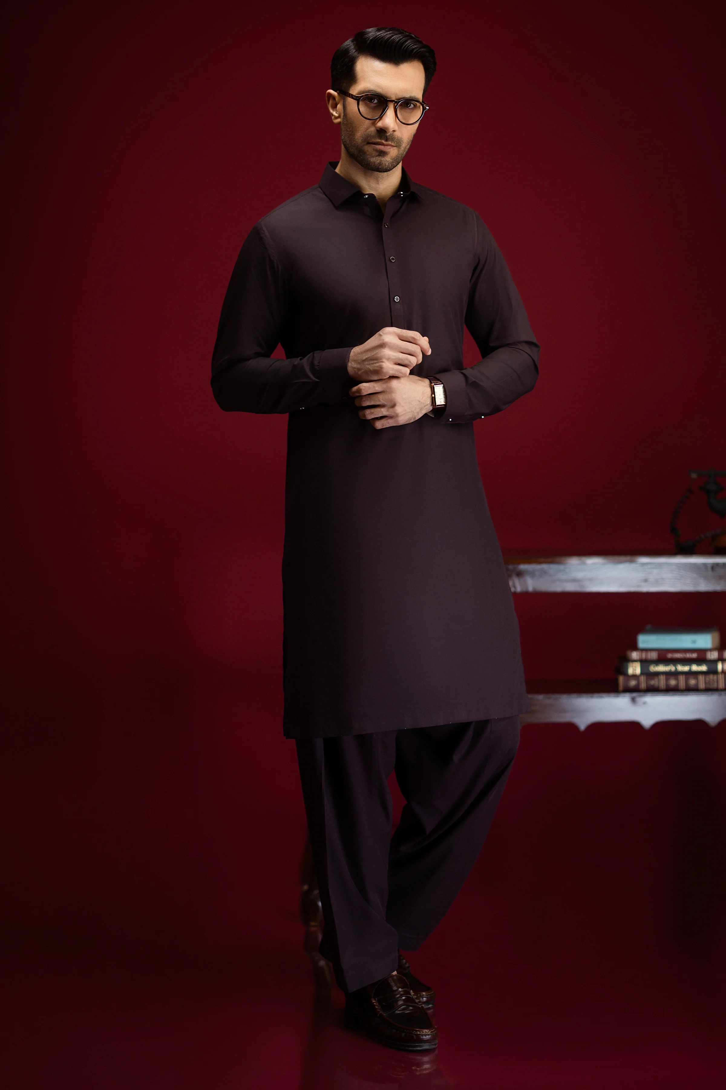 BURGUNDY BLENDED KAMEEZ SHALWAR | CCMKS-S-39604-B3 - Image 3